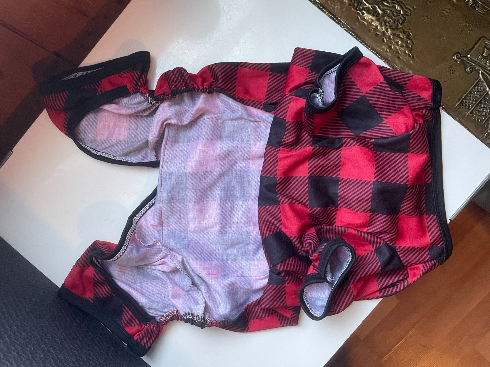 Plaid Reindeer Dog Pajamas Red/Black – Christmas Holiday Pet Clothing