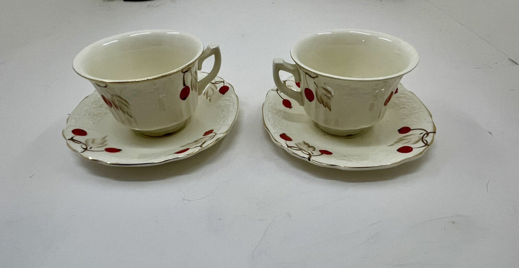 Myott Cherry Ripe Bone China Teacup & Saucer Set of 2 England Rose Floral