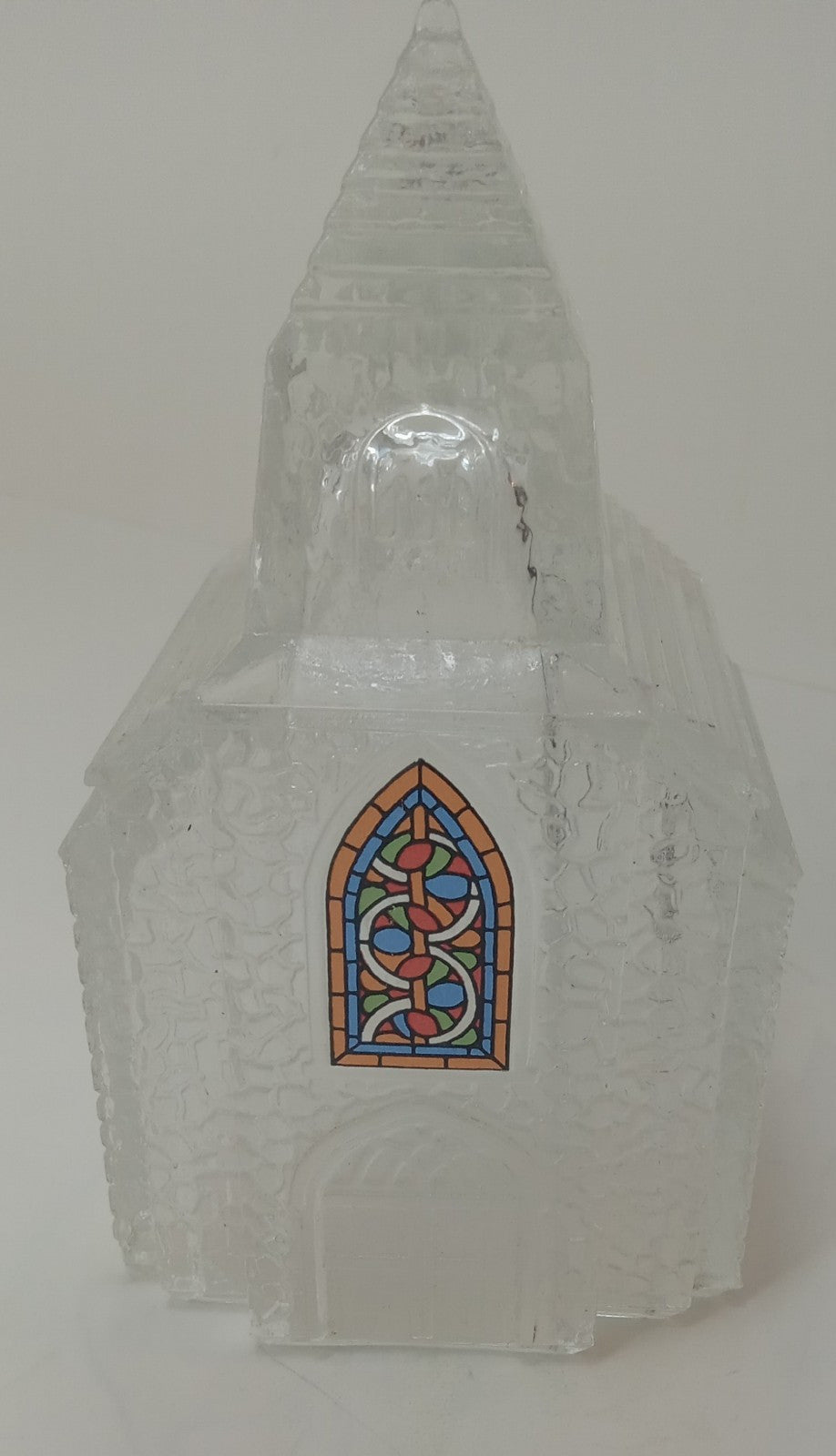 Avon Vintage Church Etched Clear Glass 6.5” Holiday Decor Christmas Candle