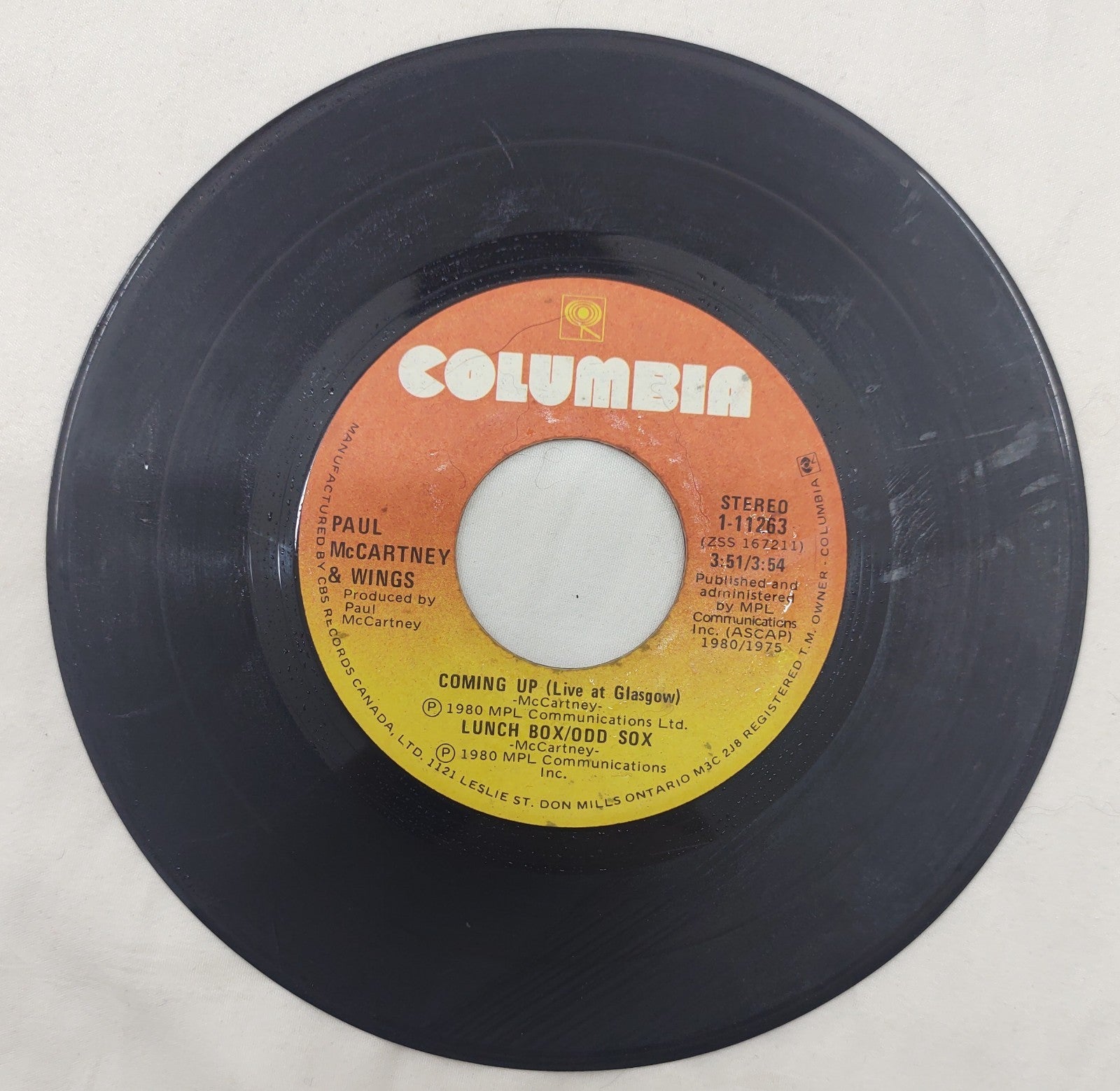 Paul McCartney – Coming Up 7” Vinyl Single Columbia 1-11263 Canada 1980