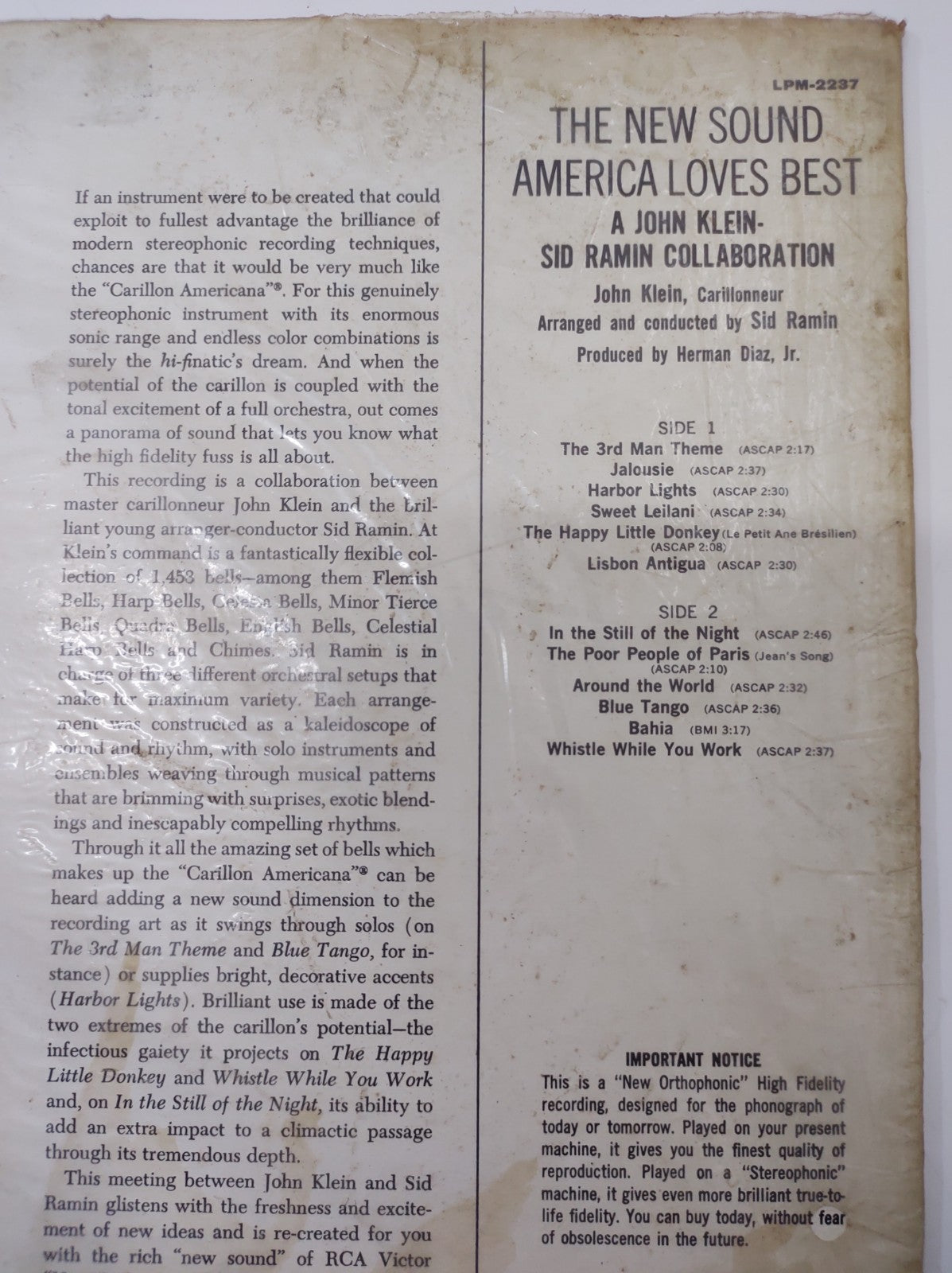 John Klein & Sid Ramin – The New Sound America Loves Best LPM-2237 LP