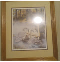 Wood Framed Signed Swan Woodland Scene Print – Rustic Nature Wall Art