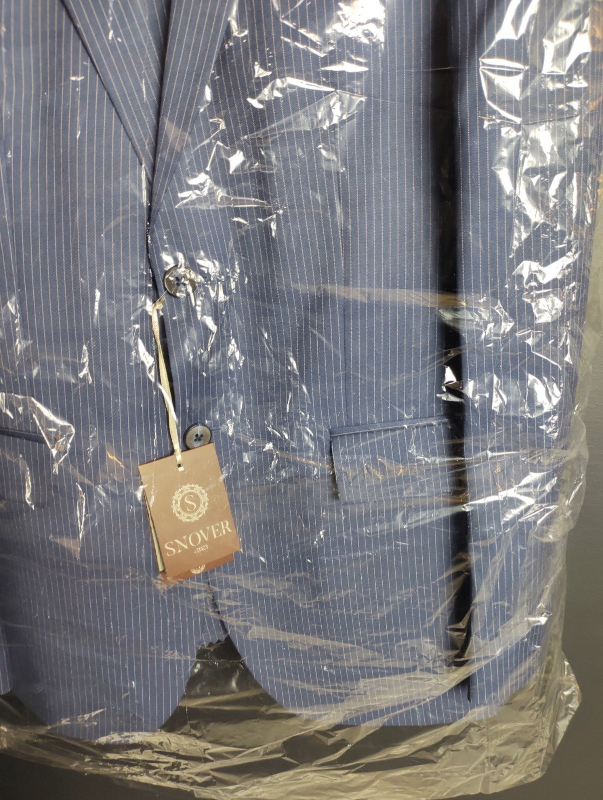 Snover Blue Pinstripe Suit Men's 38 Jacket/34W Pants 2-Pc Sharp Fit