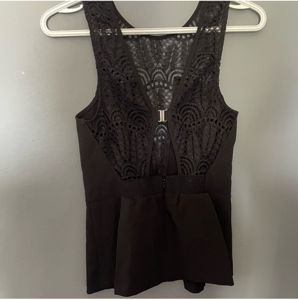 Black Lace Peplum Top XS Slim Fit Gothic Cocktail Party Sexy Evening Shirt