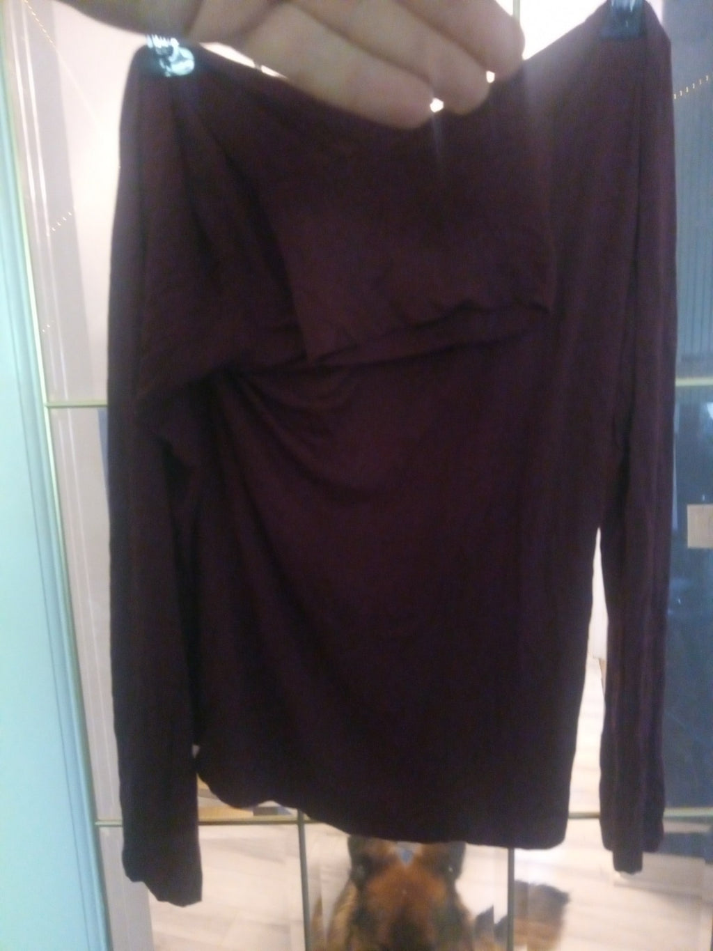 Cowl Neck Turtle Neck Long Sleeve Burgundy Shirt