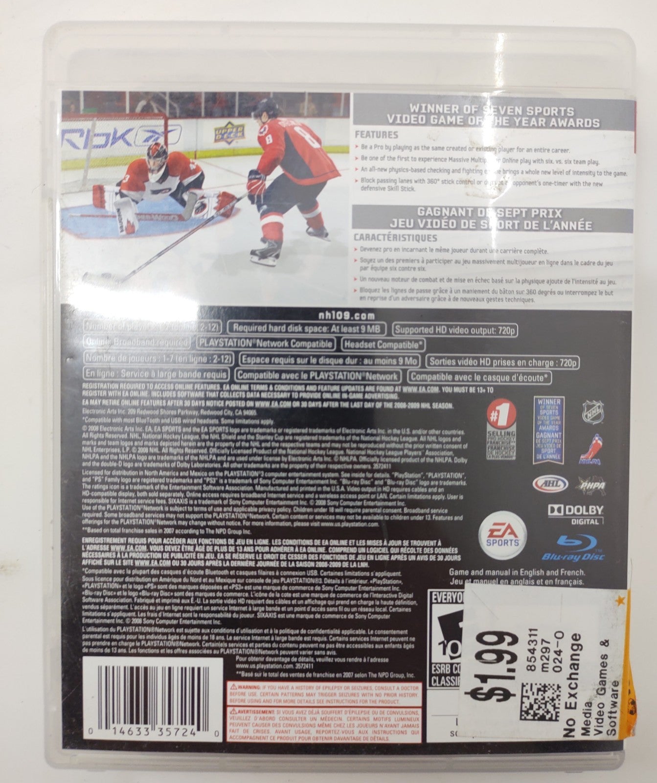NHL 09 (Sony PlayStation 3, 2008) PS3 Hockey Sports Video Game