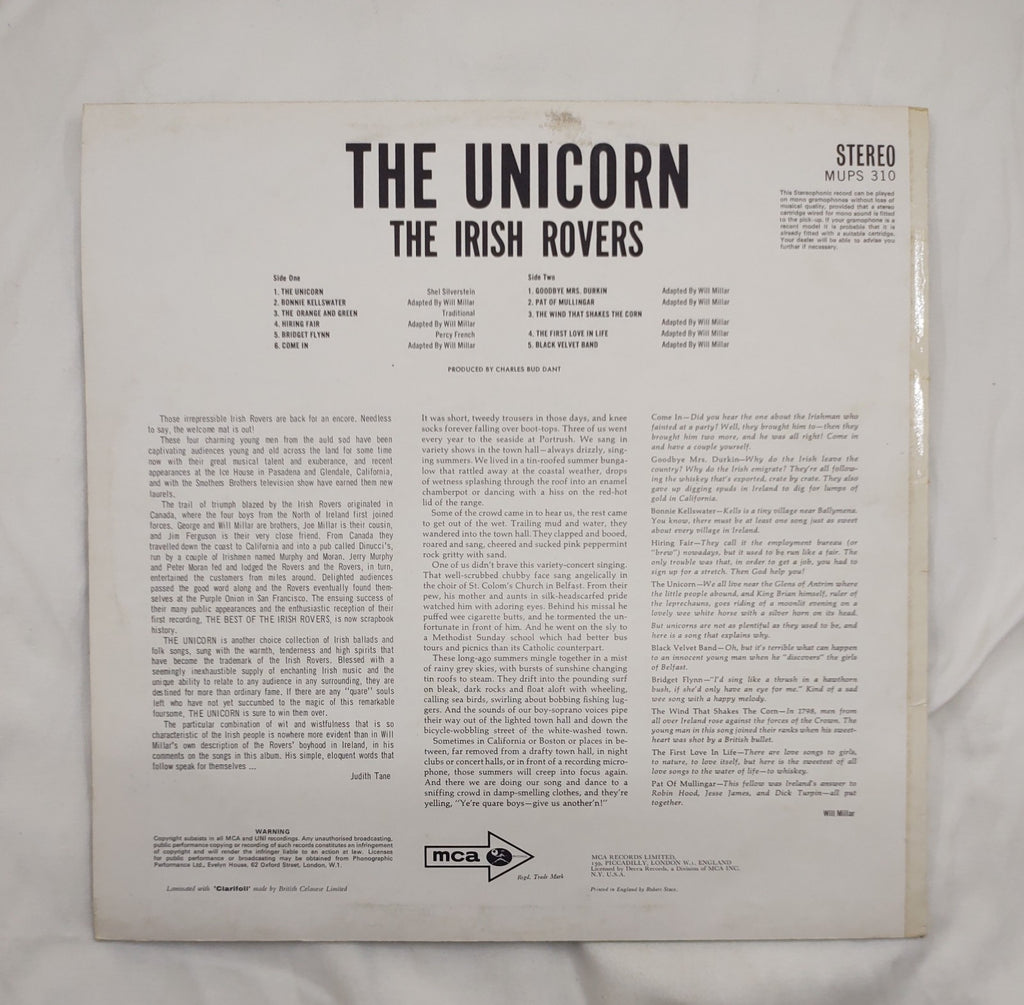 The Irish Rovers – The Unicorn (1967) LP Vinyl Record MCA Records MUPS 310 Folk