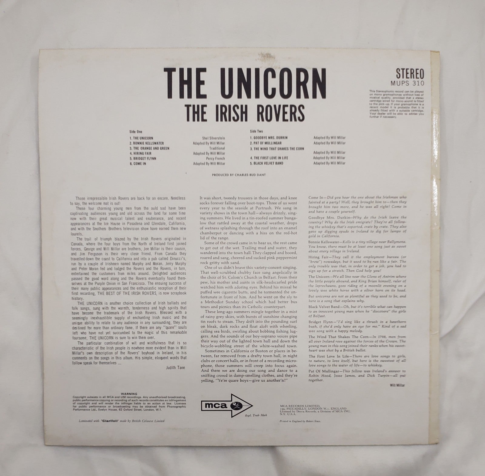 The Irish Rovers – The Unicorn (1967) LP Vinyl Record MCA Records MUPS 310 Folk