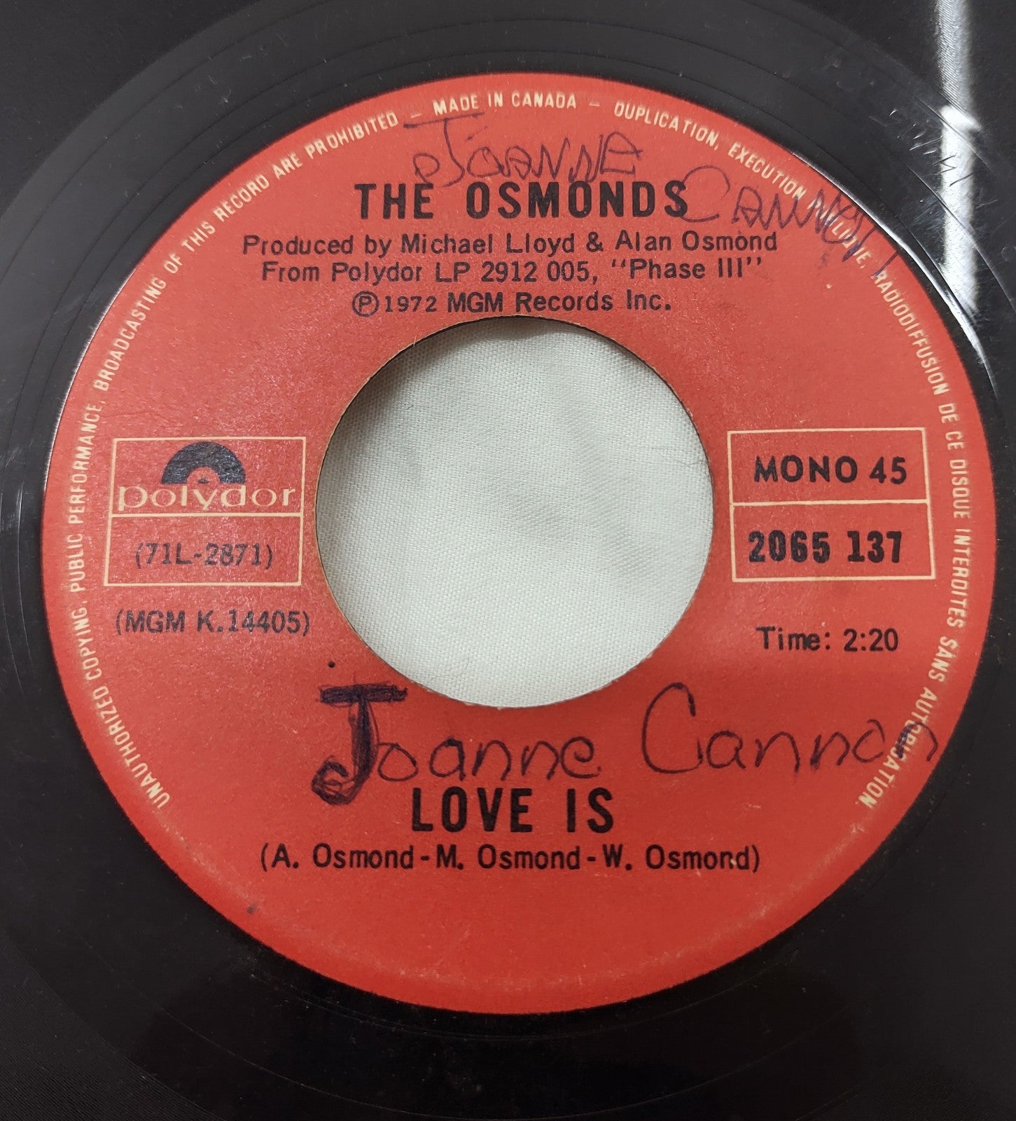 The Osmonds – Hold Her Tight 7" Vinyl Single Polydor K14405 1972