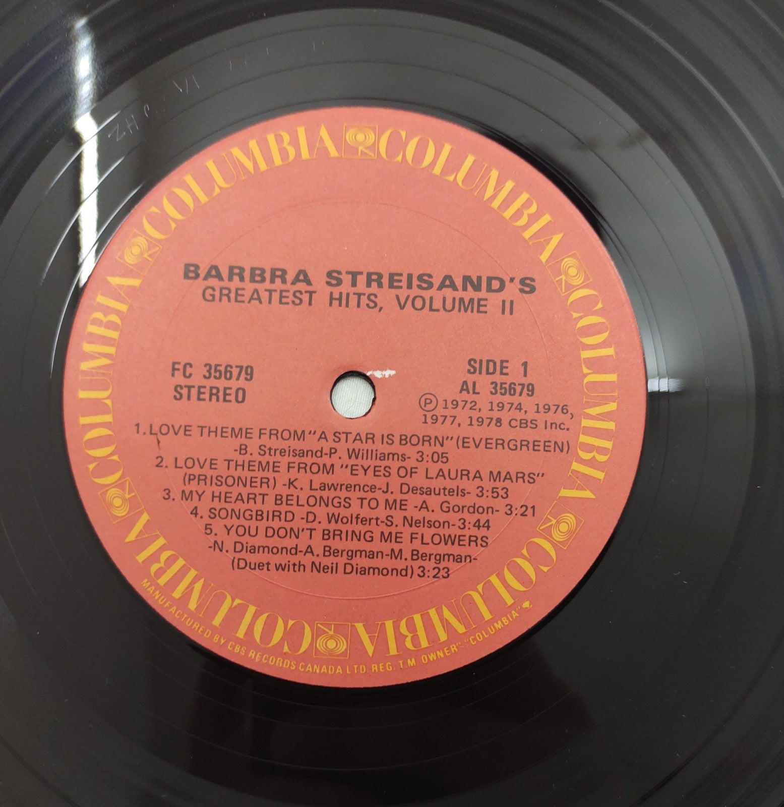 Barbra Streisand Greatest Hits Vol II LP Columbia FC-35679 Canada VocalPop Vinyl