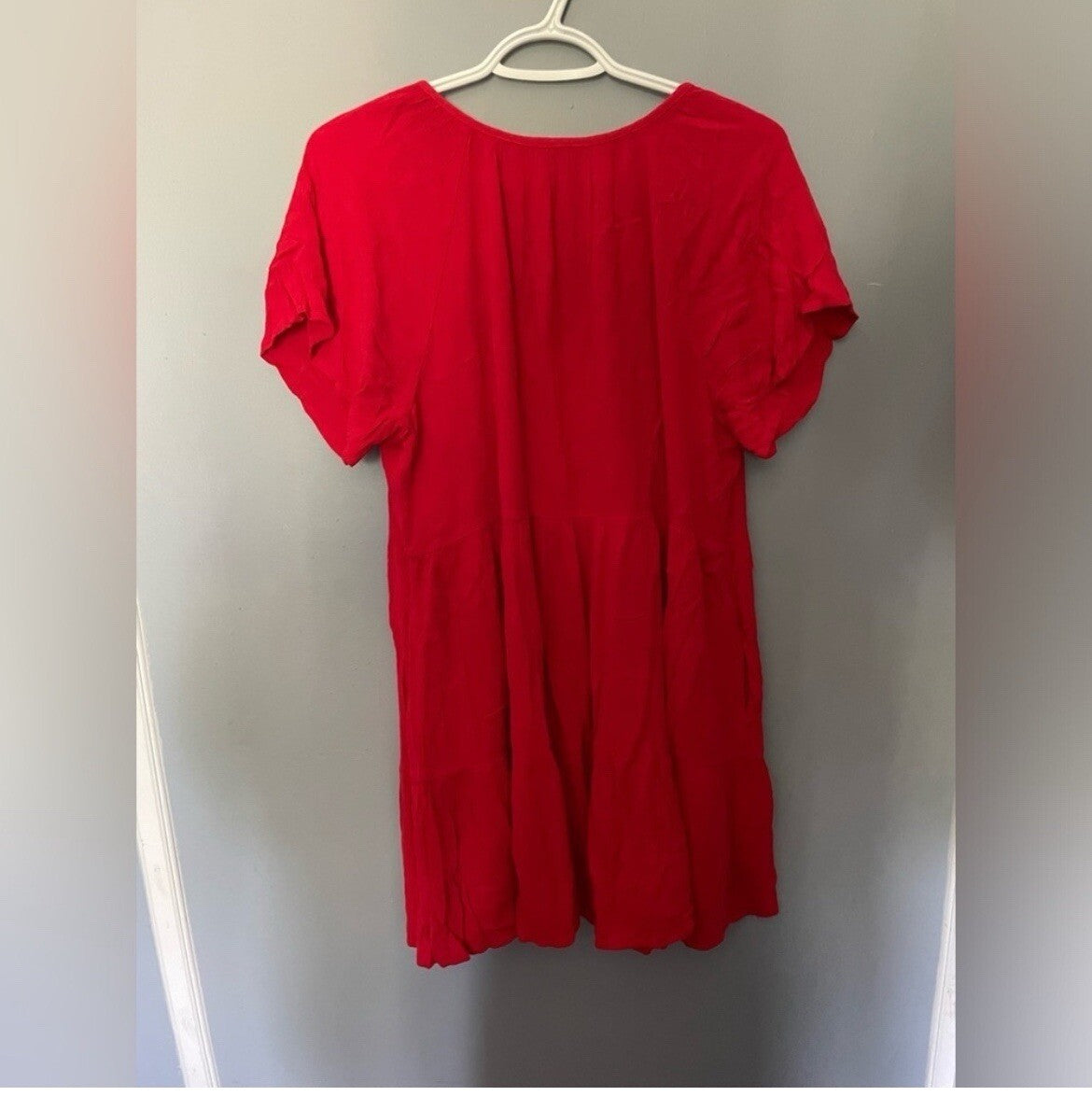 Red Floral Embroidered Tunic Blouse Boho India Style Summer Festival L