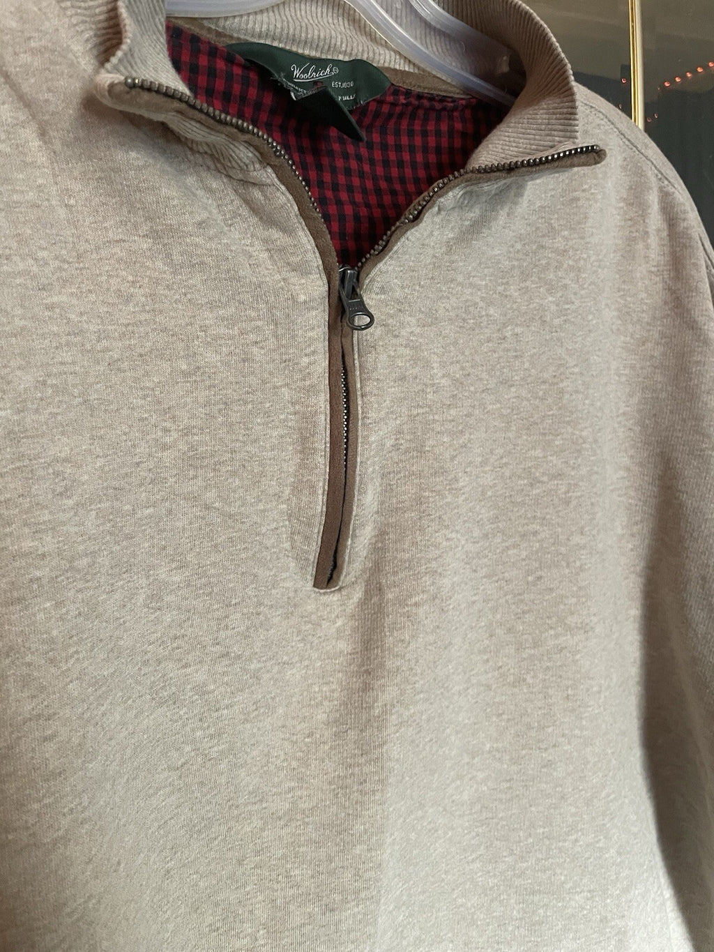 Woolrich Half Zip Elbow Patch Tan Sweater Cotton Men's XL Casual Knit