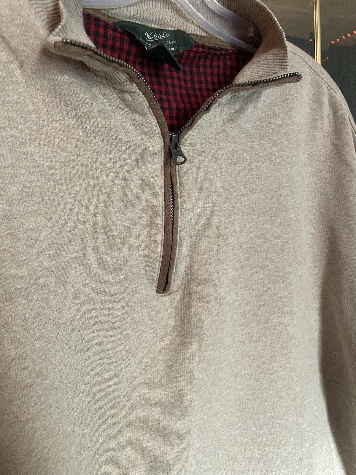 Woolrich Half Zip Elbow Patch Tan Sweater Cotton Men's XL Casual Knit