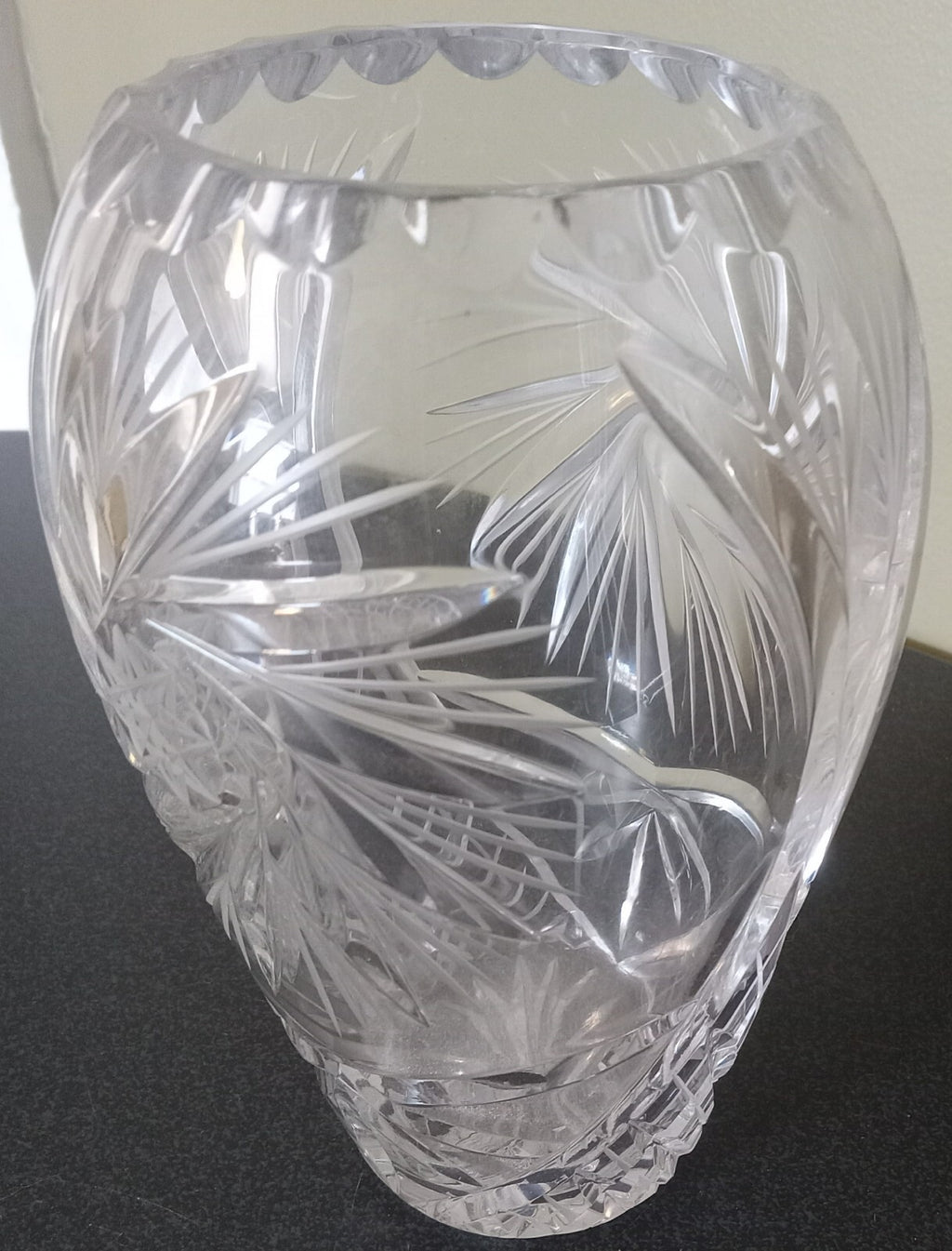 Vintage Cut Crystal Bowl – Star Pinwheel Pattern – Heavy Polished Glass
