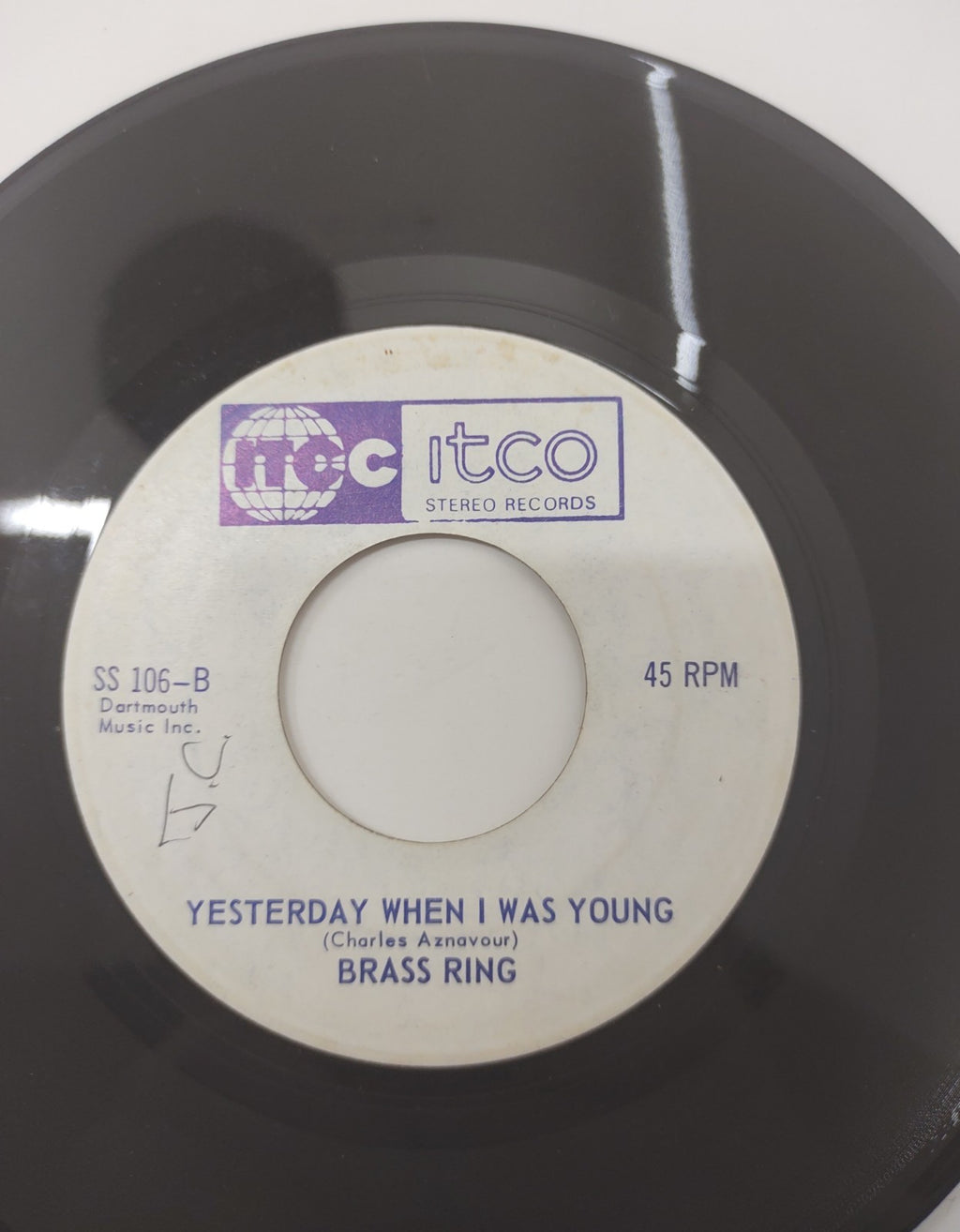 Brass Ring Spinning Wheel 7" 45 RPM Vinyl Record Trec-Itco SS106-A Instrumental