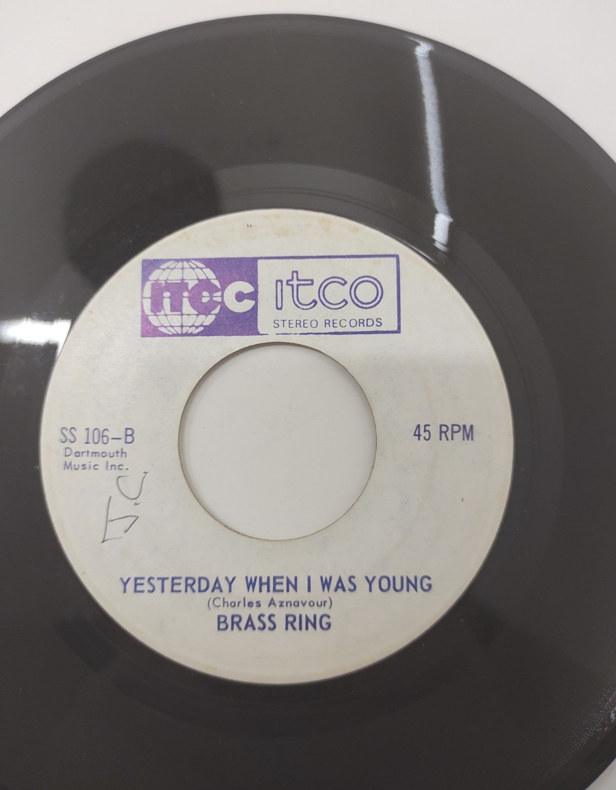 Brass Ring Spinning Wheel 7" 45 RPM Vinyl Record Trec-Itco SS106-A Instrumental