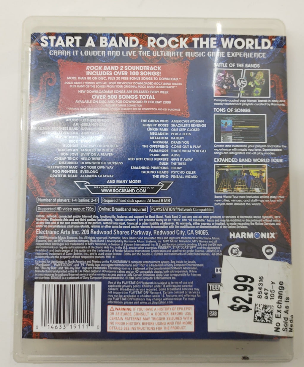 Rock Band 2 (Sony PlayStation 3, PS3) Music Rhythm Video Game