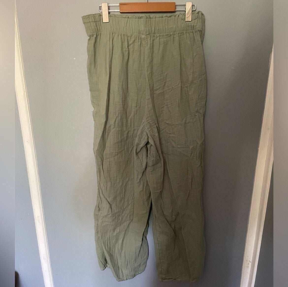 GAP Green Wide Leg Pants Lightweight Linen Blend Large Travel Resort Wear