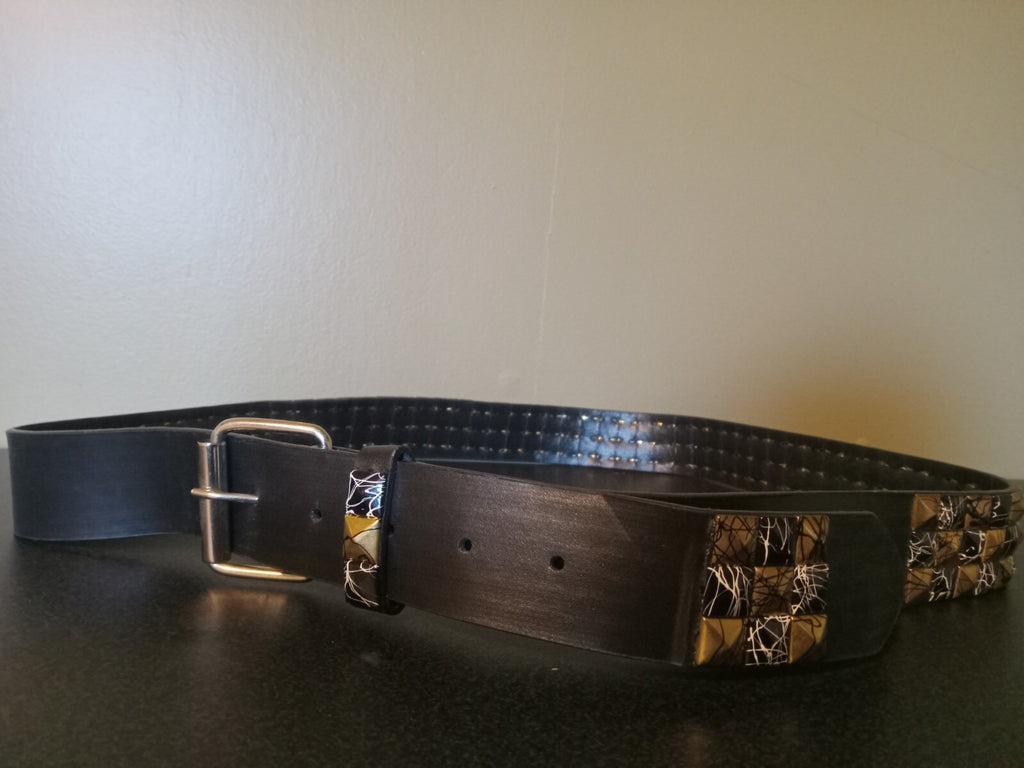 Black Faux Leather Studded Belt Gold Black Studs Urban Streetwear Adjustable