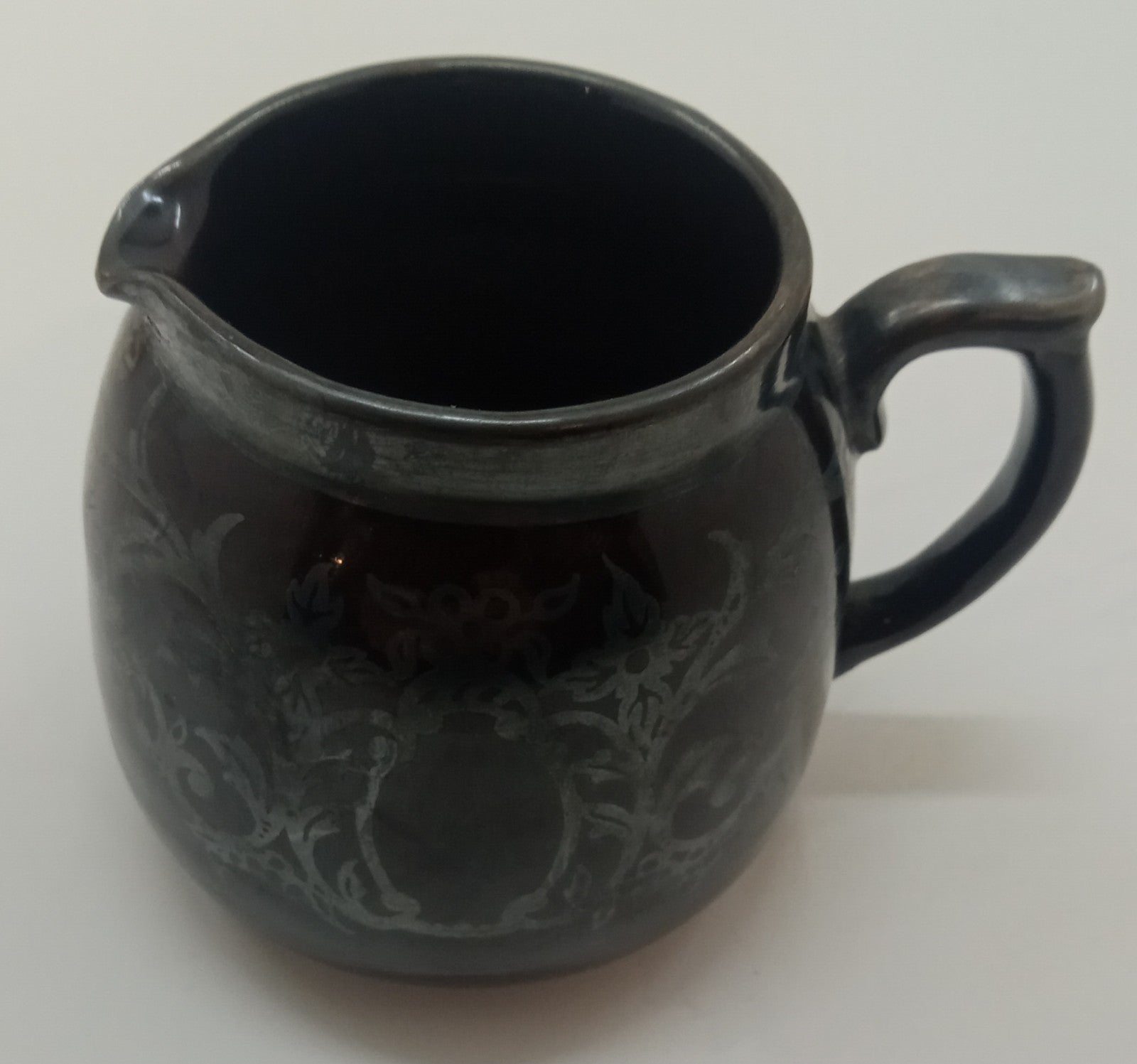 Gibson England Silver Overlay Redware Pottery Sugar Creamer Set Rustic Farm