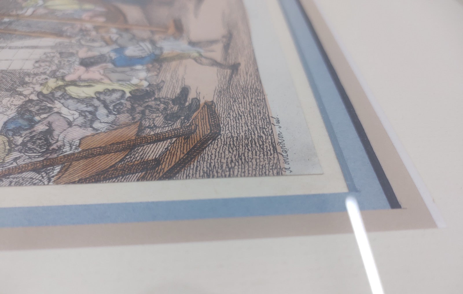 Rowlandson “Bartholomew Fair” Vintage Hand-Coloured Etching Print, Framed