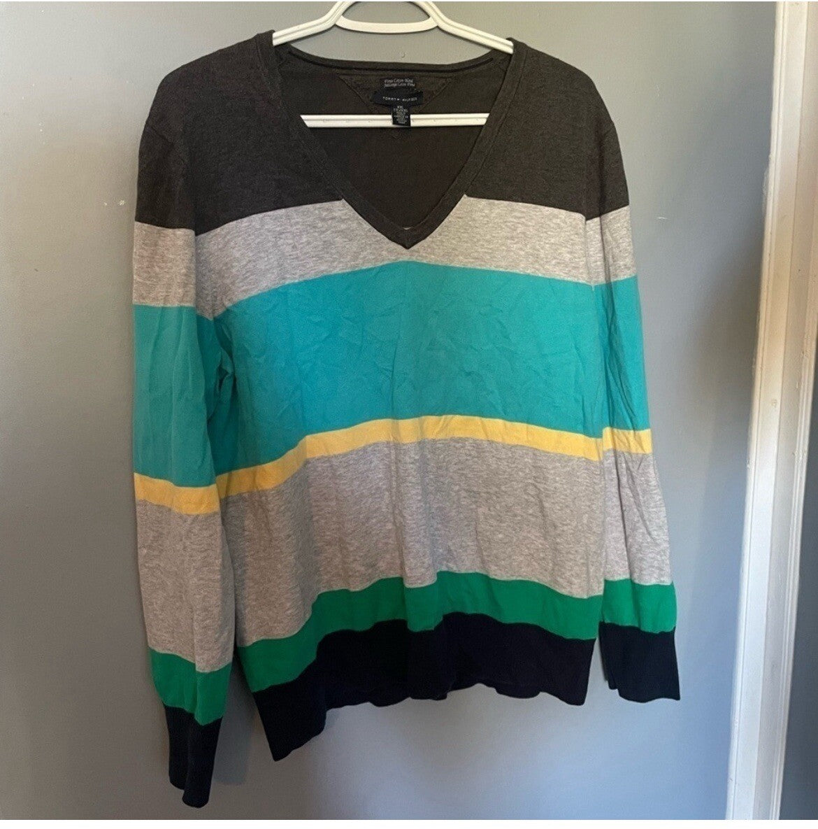 Tommy Hilfiger Blue Stripe V-Neck Women's Sweater Size XXL Preppy Knit