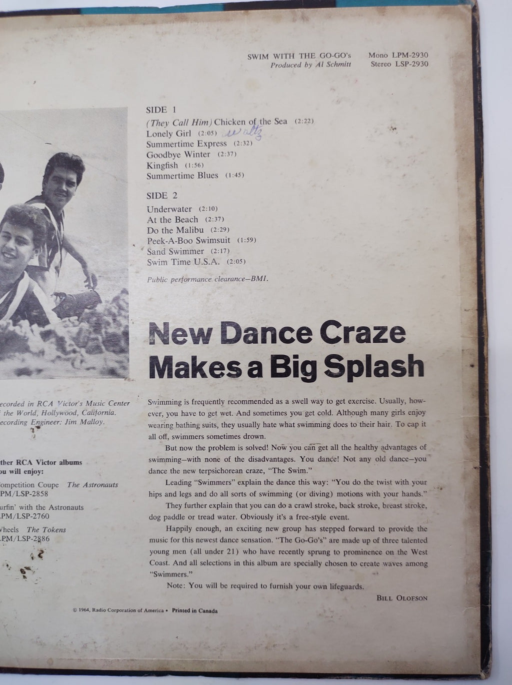 The Go-Gos – Swim with the Go-Gos LP (1964) RCA Victor LPM-2930 Mono Surf...