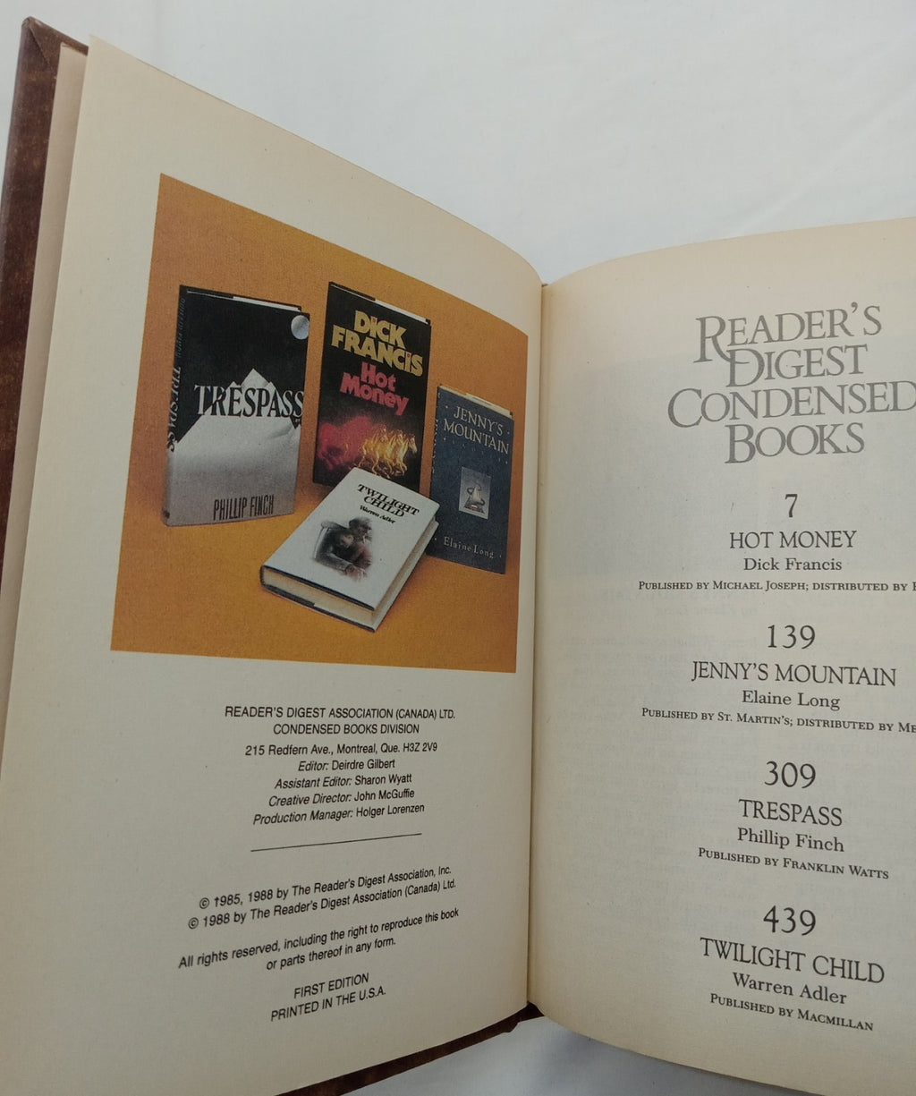 1988 Reader's Digest Condensed 1st Ed HC Leather Gilt Vtg NM Fiction
