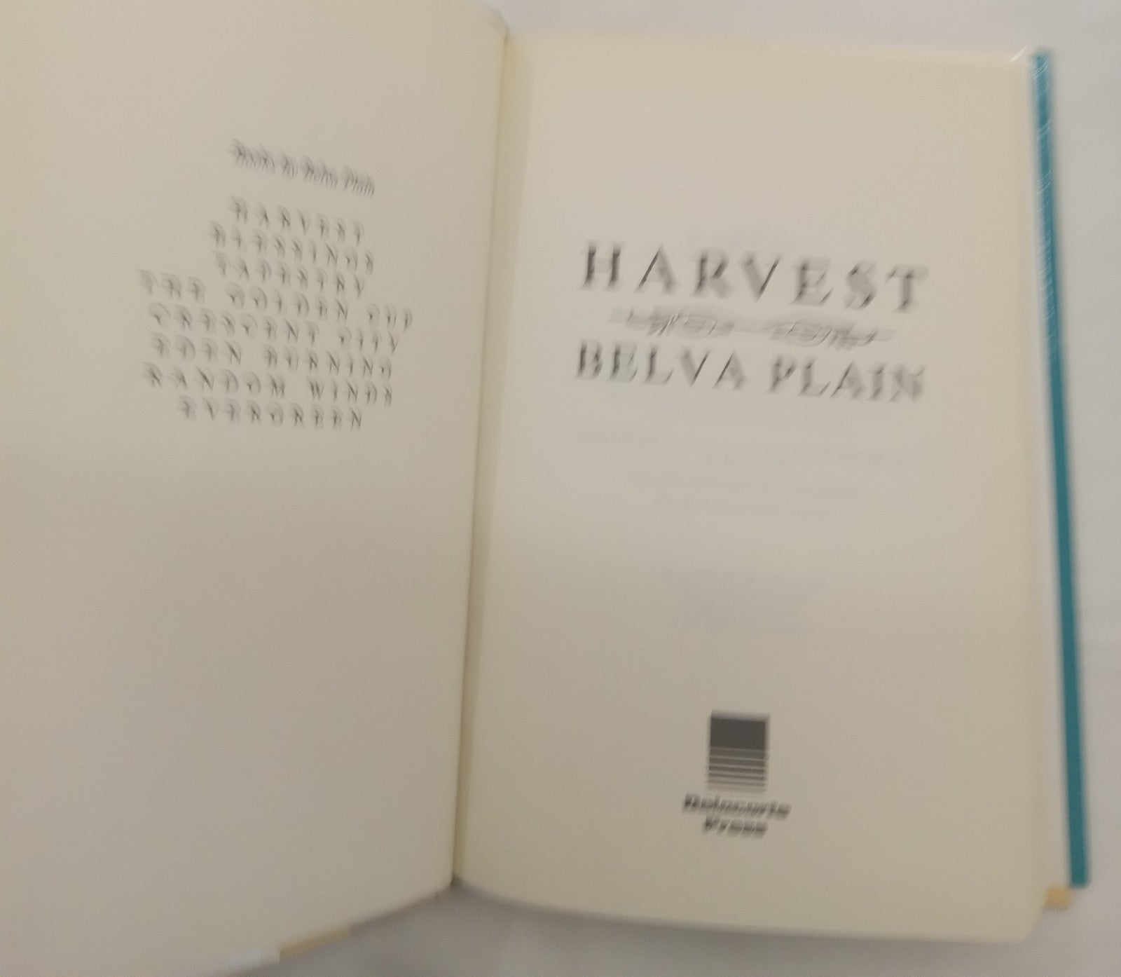 Harvest by Belva Plain – VG+ Vintage Hardcover, Family Saga Fiction