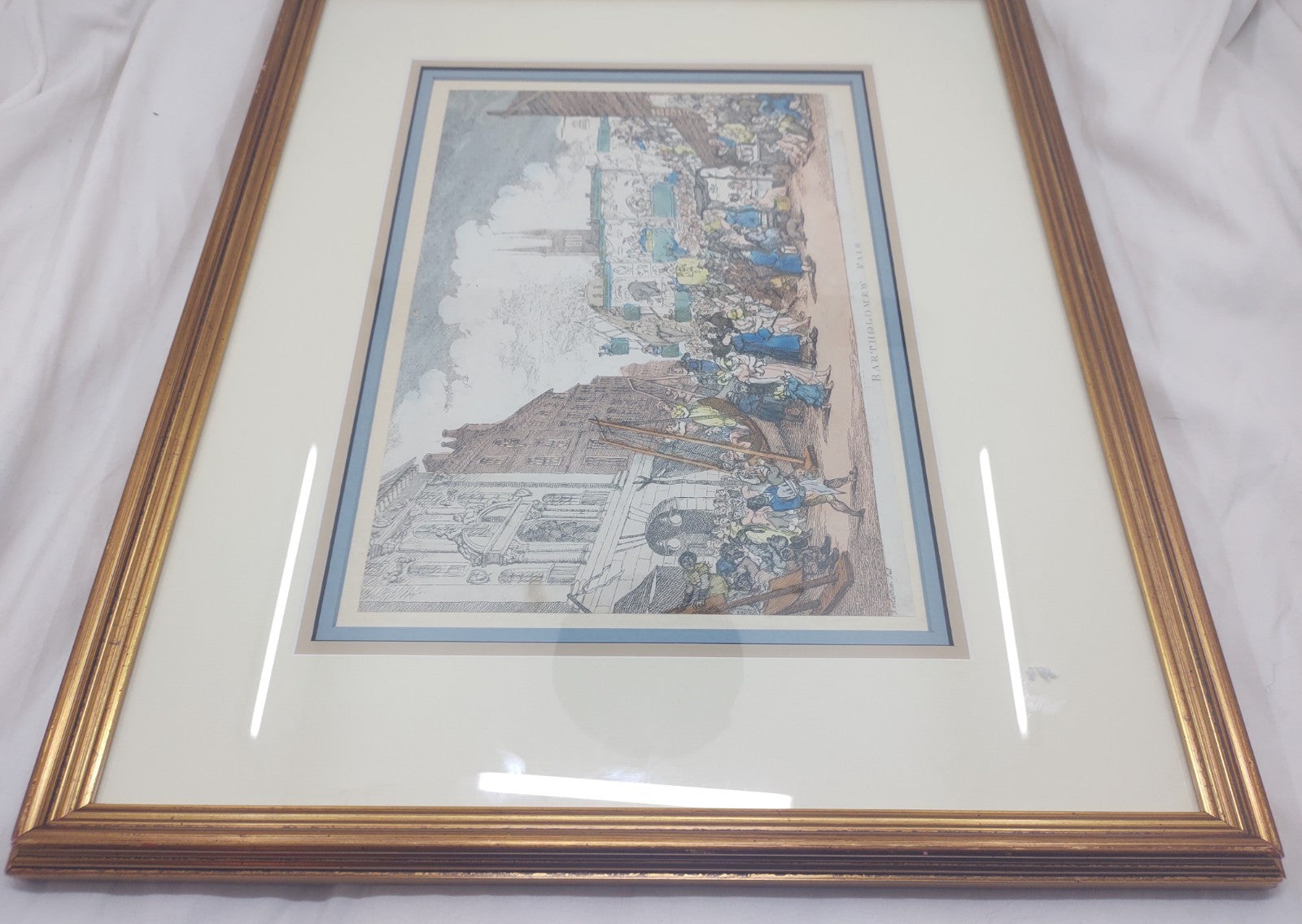 Rowlandson “Bartholomew Fair” Vintage Hand-Coloured Etching Print, Framed