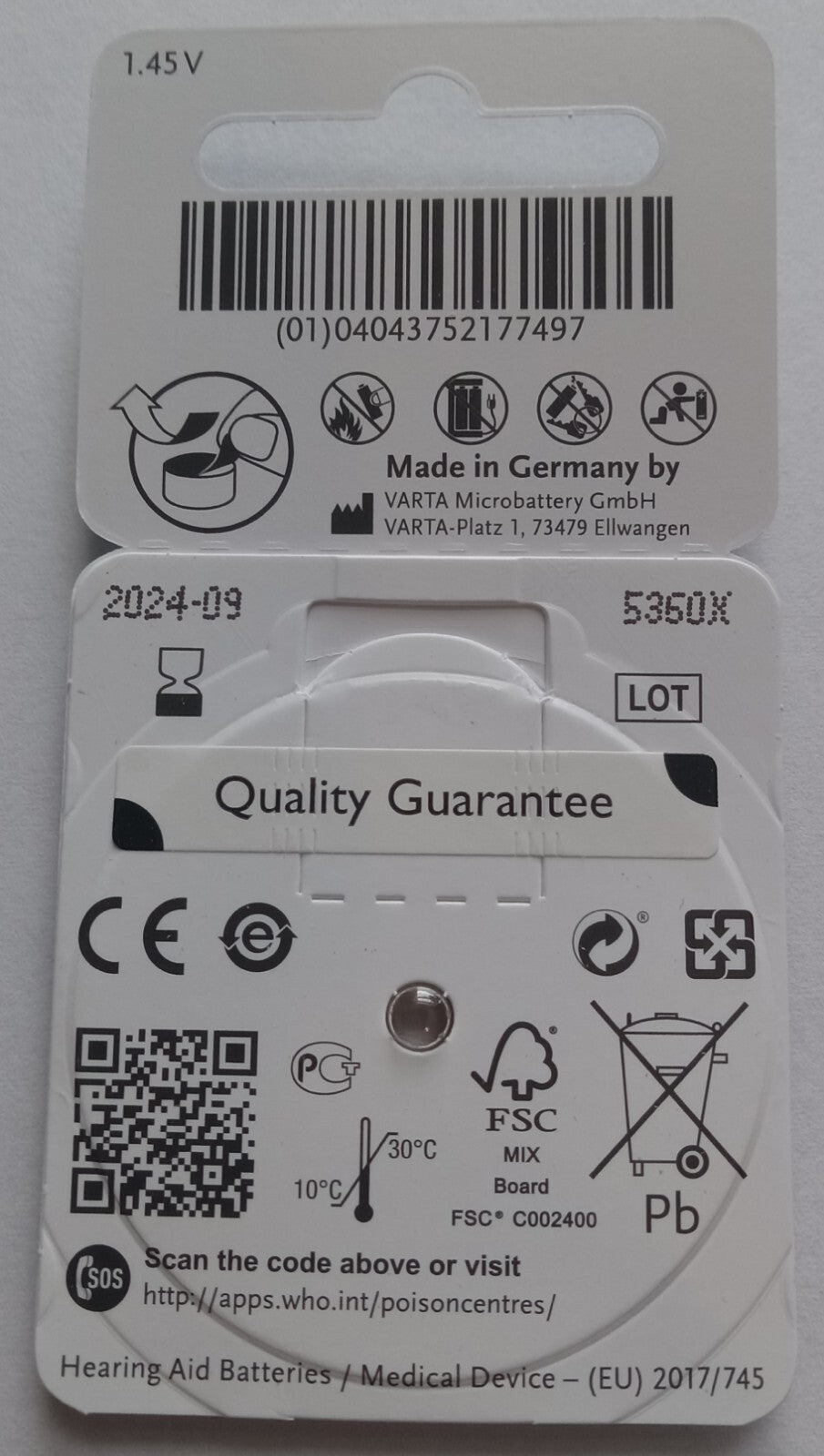 PowerOne P10 Zinc Air Battery 1.45V Size 10 – 6 Pack Hearing Aid Batteries