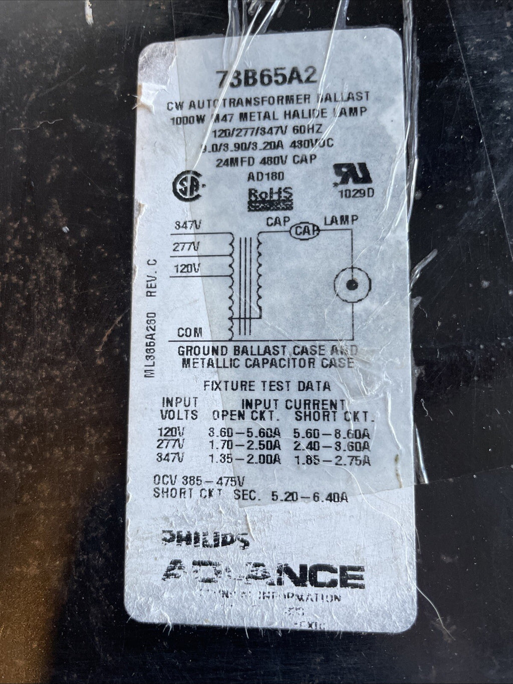 Philips Advance 73B65A2-500 1000W Metal Halide Lamp Ballast – New