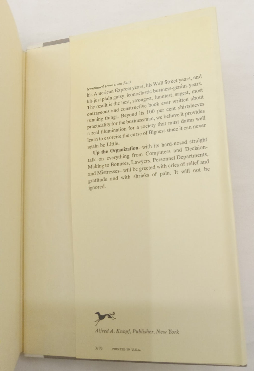 Up the Organization by Robert Townsend – VG+ Business Leadership Book