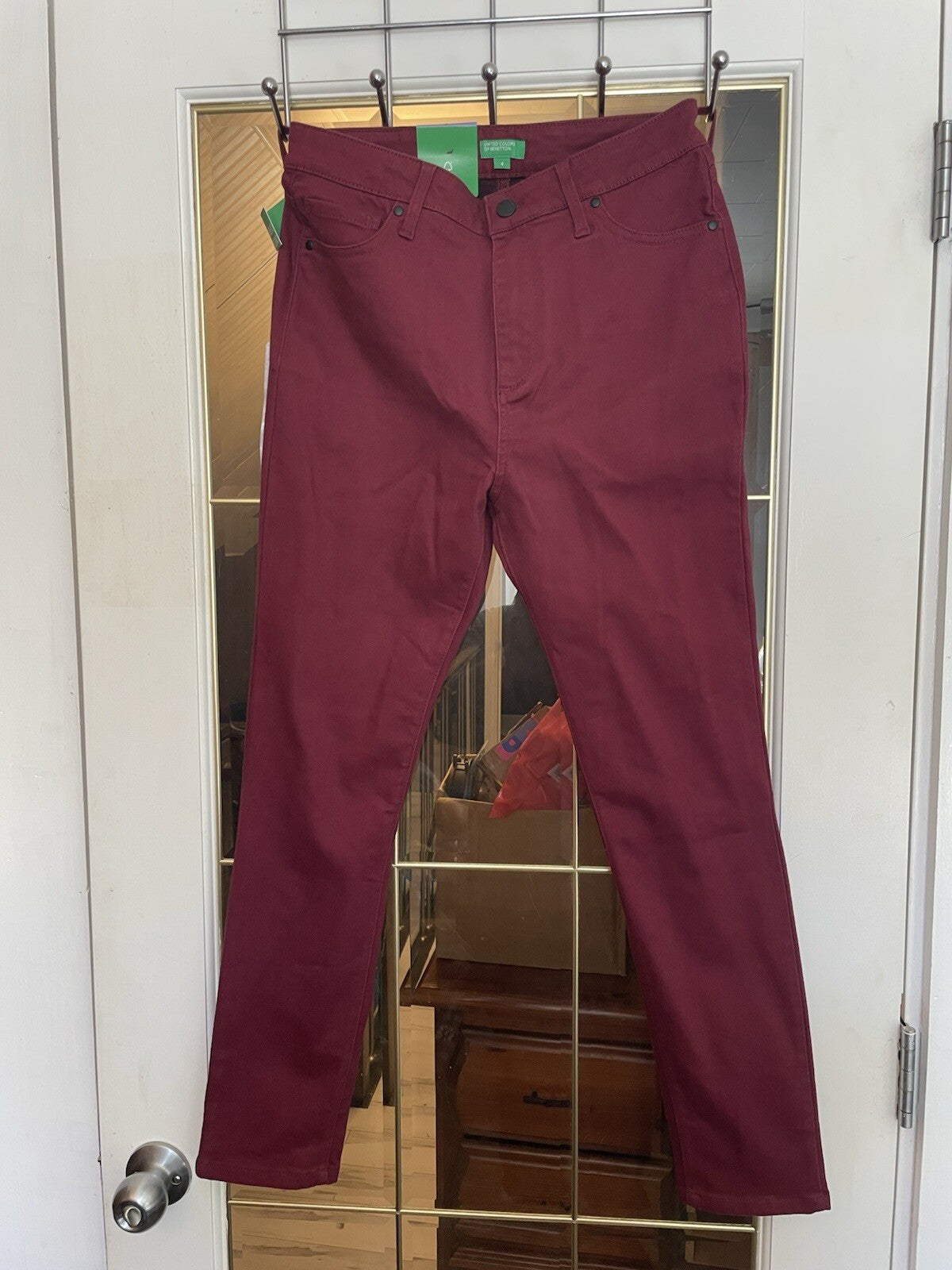 Benetton Skinny Pants Olive Green 5-Pocket Stretchy Slim Women’s Jeans