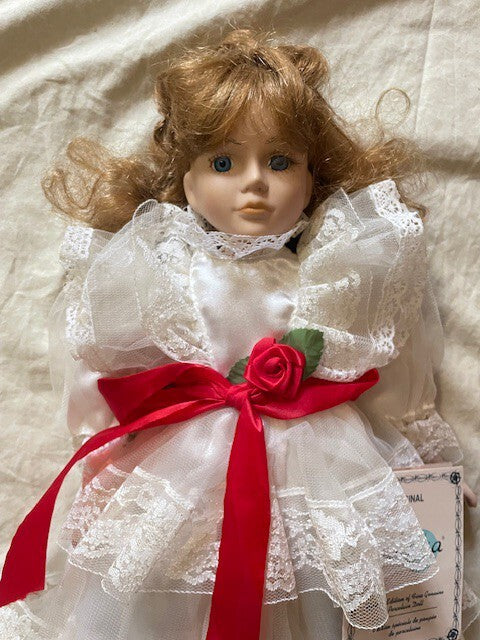 Vanessa Collection Porcelain Doll White Lace Dress Collectible Figurine