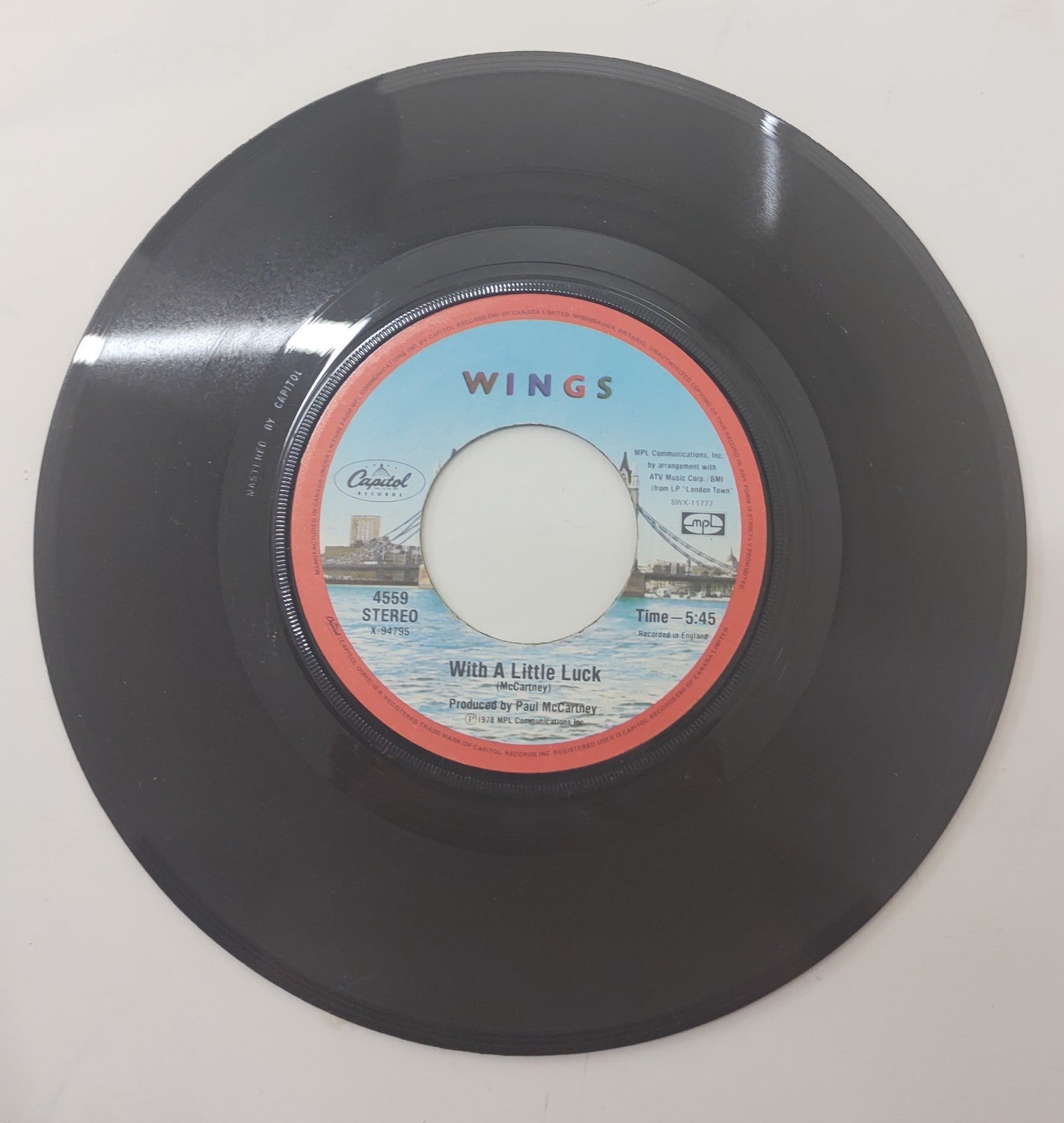 Wings With a Little Luck 7" 45 Vinyl Single 1978 Capitol Cat 4559