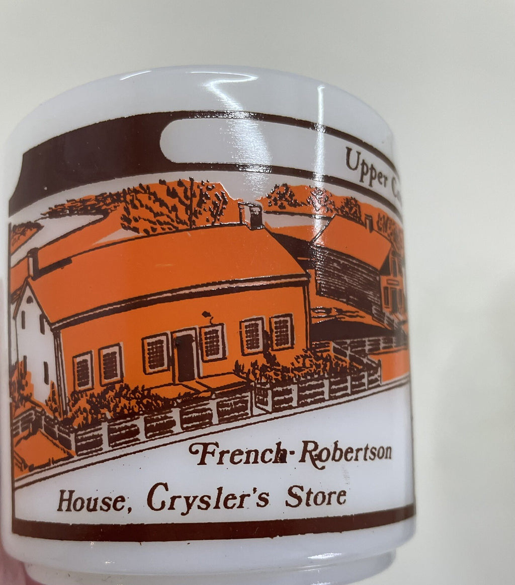 Glasbake Milk Glass Mug Upper Canada Village Souvenir Vintage White Retro
