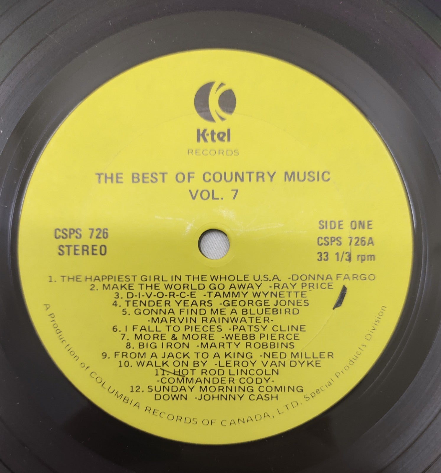 Best of Country Music Vol. 7 LP K-Tel CSPS 726 Canada Compilation