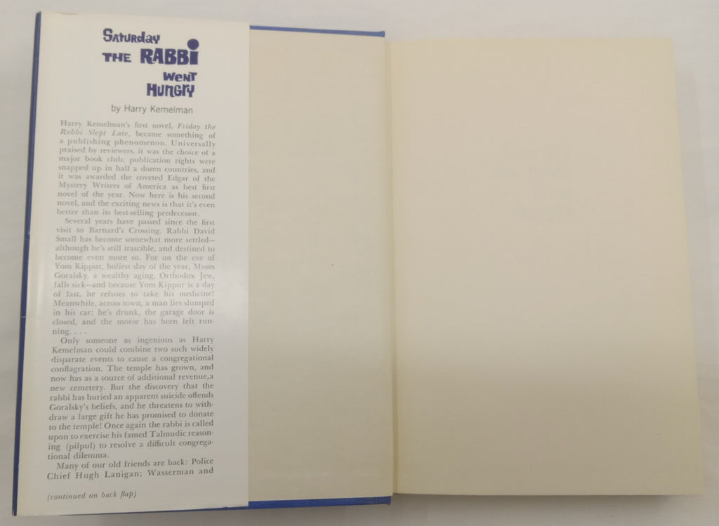 Saturday the Rabbi Went Hungry – VG+ Vintage Mystery Hardcover Book