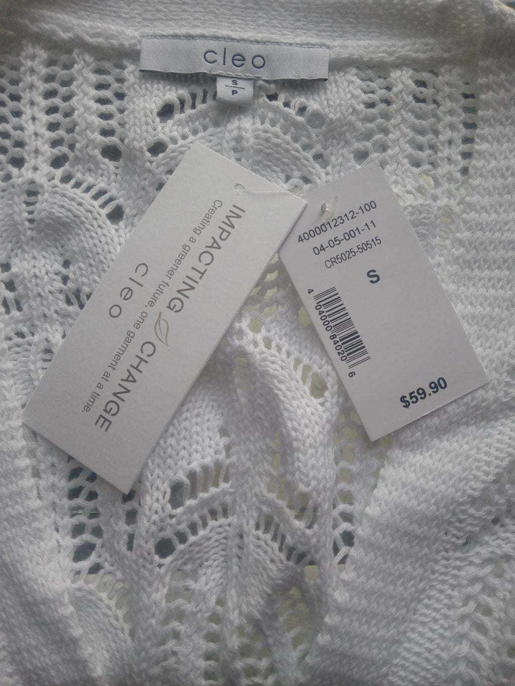 Cleo White Crochet Cardigan Cover Up NWT Size S Cotton Boho Beach Layer