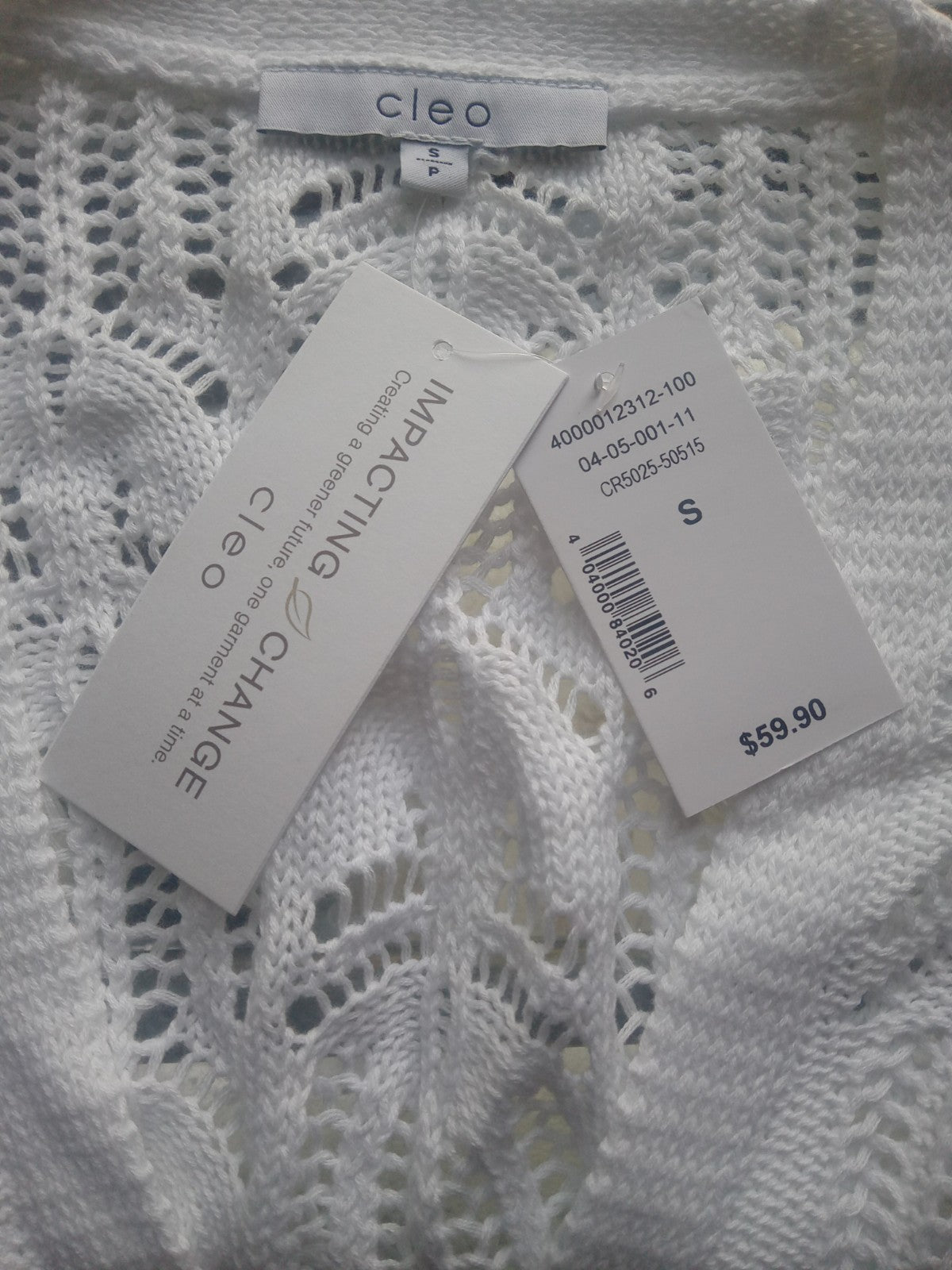 Cleo White Crochet Cardigan Cover Up NWT Size S Cotton Boho Beach Layer