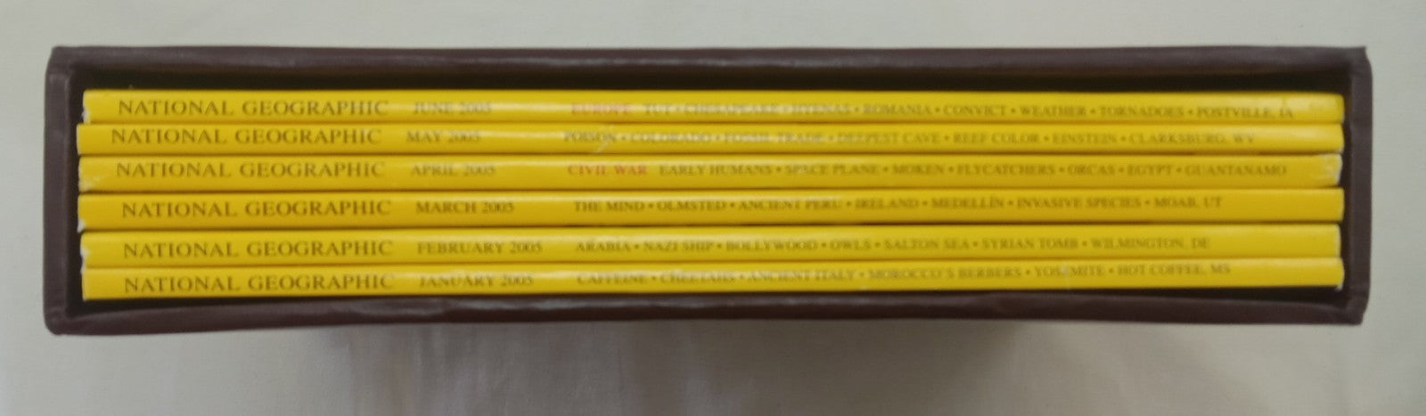 Nat Geo Jan–June 2005 VG+ | Faux Leather Case | 6-Issue Magazine Set
