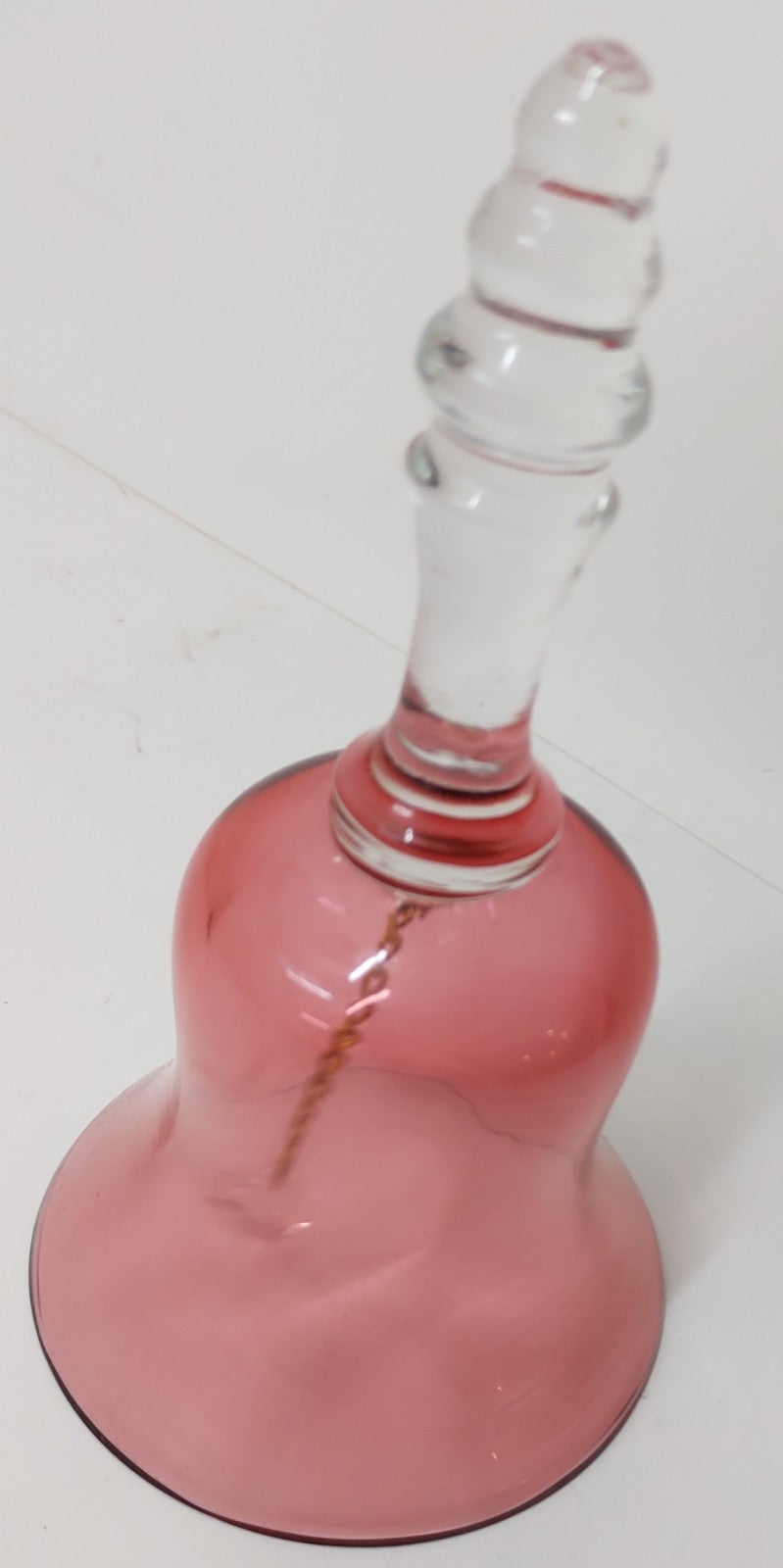 Vintage Cranberry Glass Bell | Clear Handle Art Glass