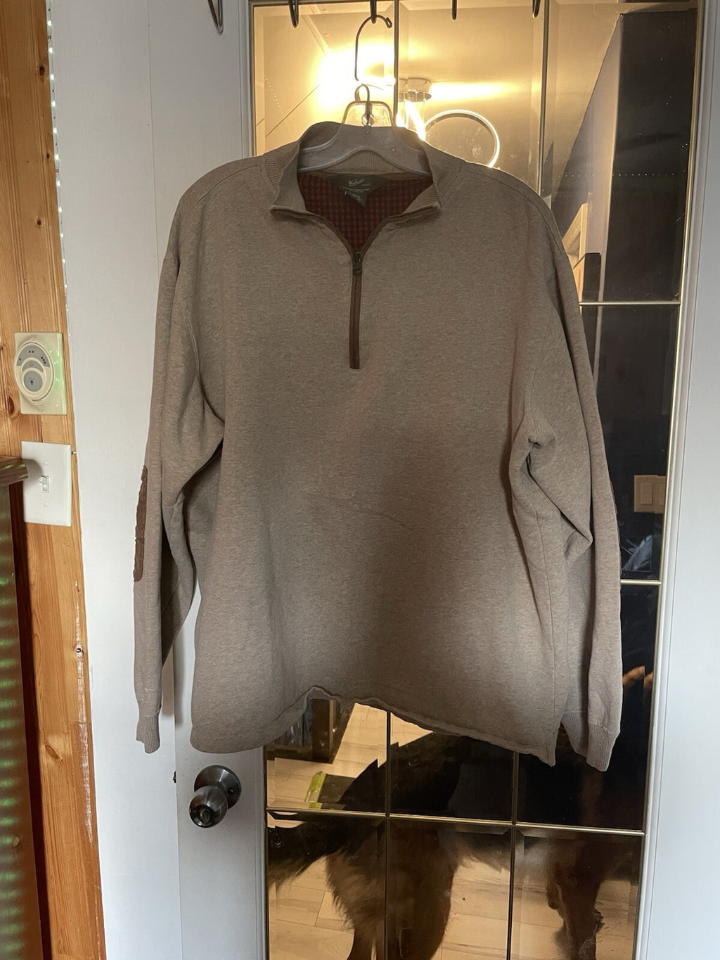 Woolrich Half Zip Elbow Patch Tan Sweater Cotton Men's XL Casual Knit