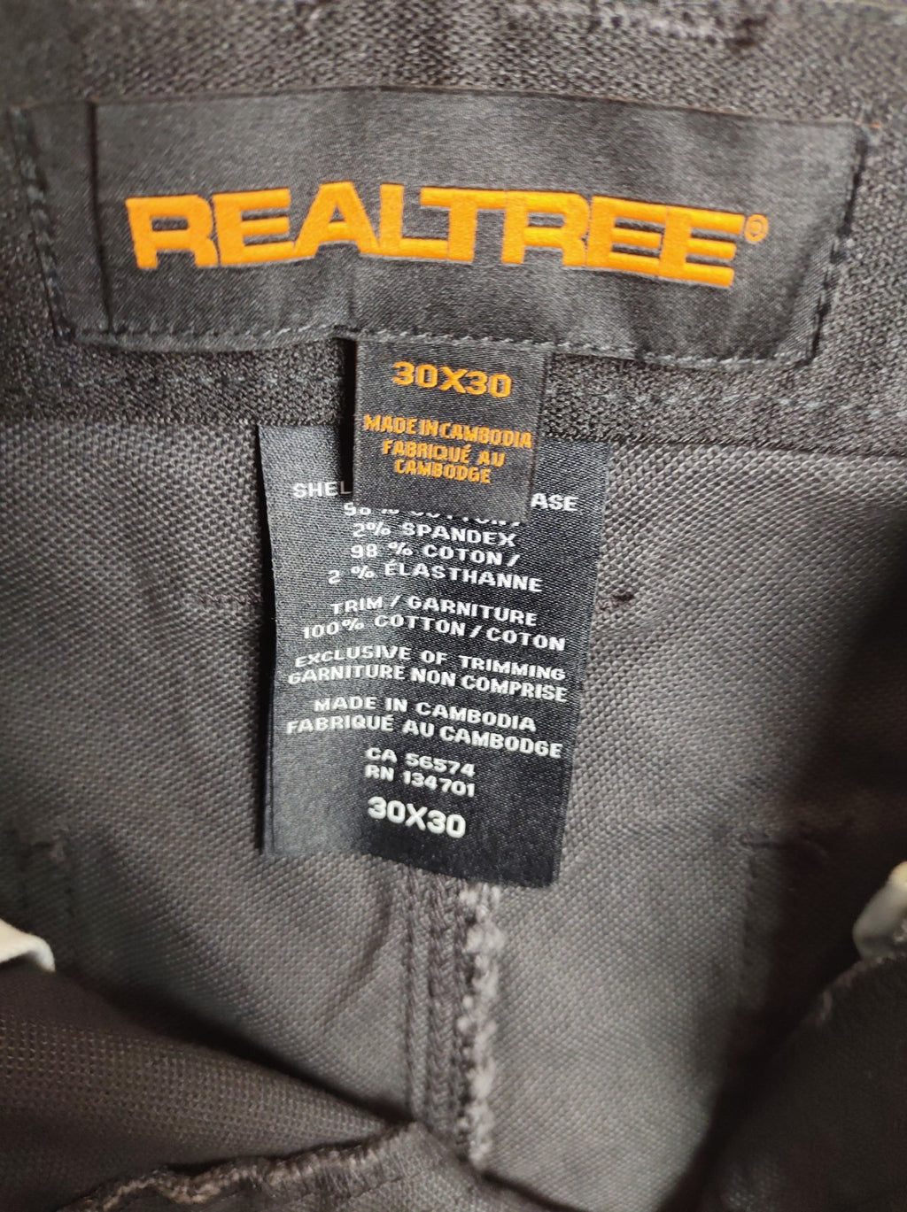 Realtree Pants NWT Men’s 30x30 Dark Grey Canvas Outdoor Hunting Workwear