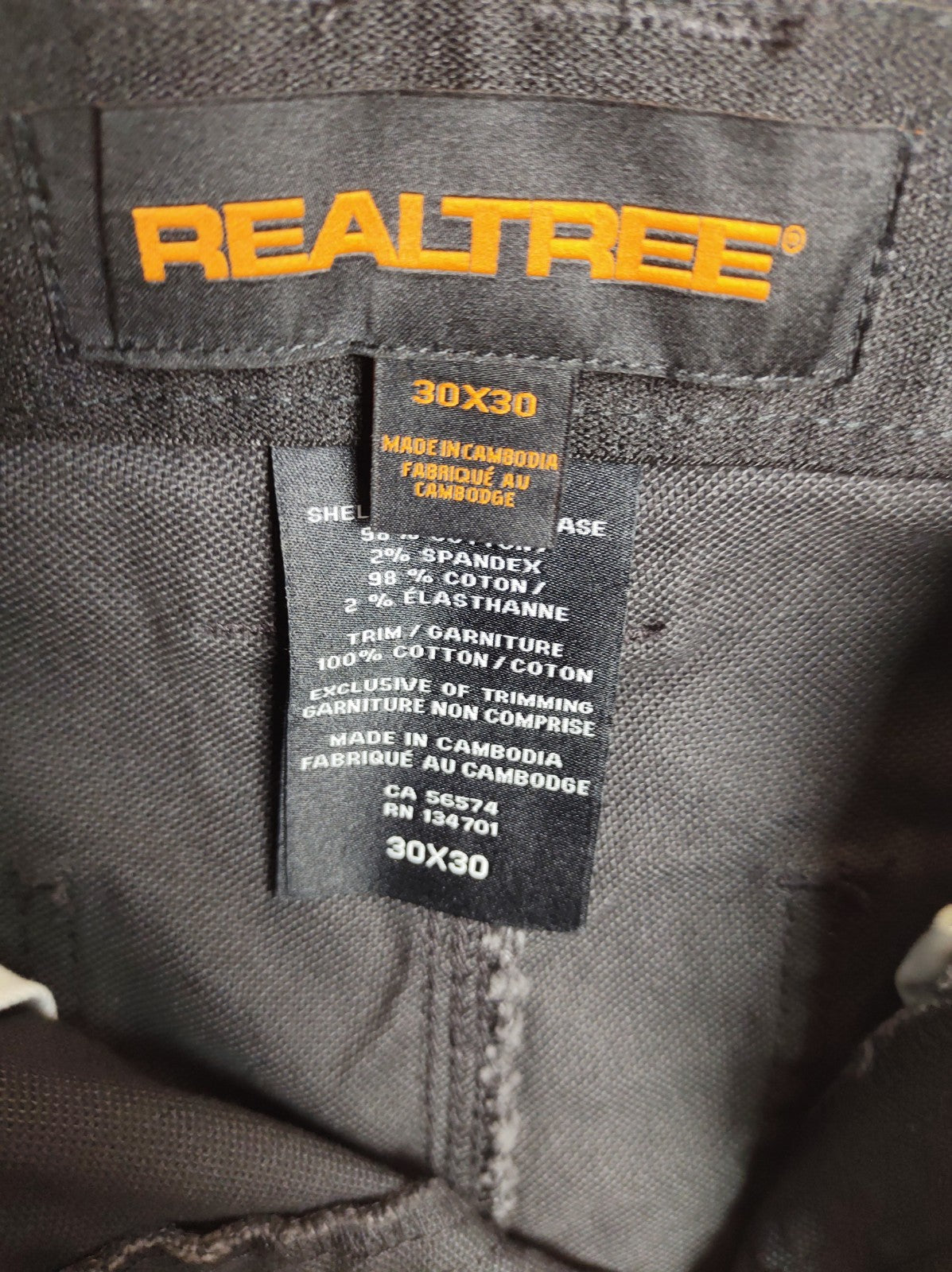 Realtree Pants NWT Men’s 30x30 Dark Grey Canvas Outdoor Hunting Workwear