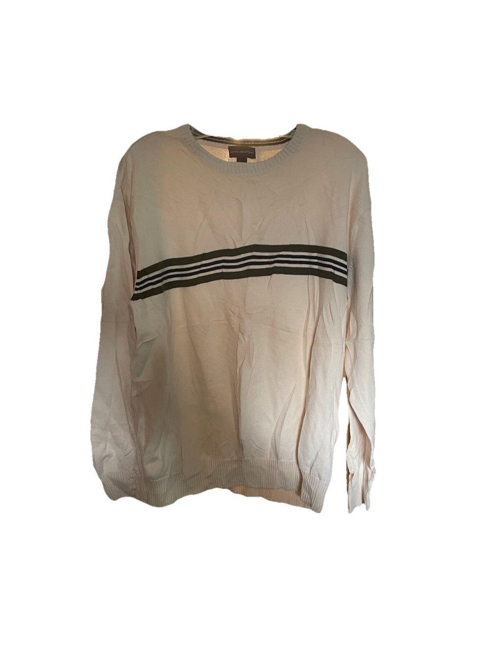 John Ashford Cream Stripe Cotton Crew Neck Sweater Size Large Men's Top
