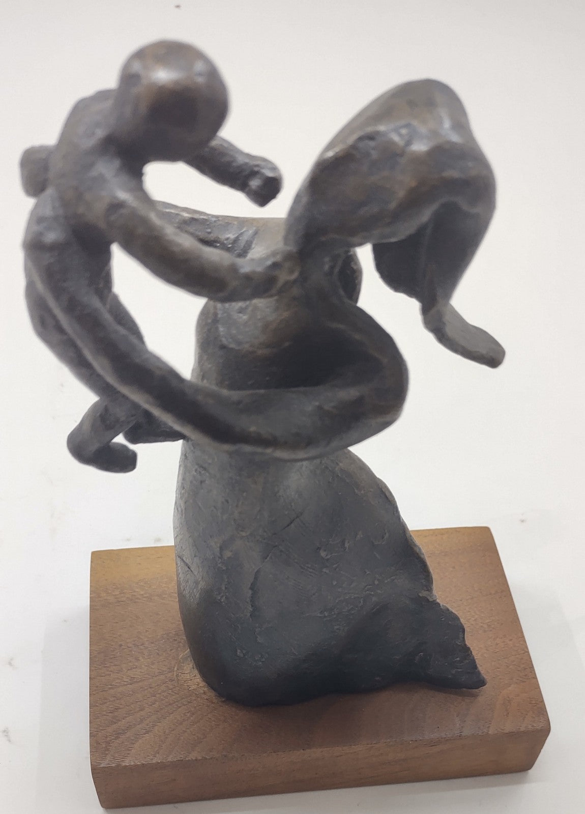 Solid Bronze Statue on Wood Base Vintage Sculptural Art Figurine 6x8.5 Decor