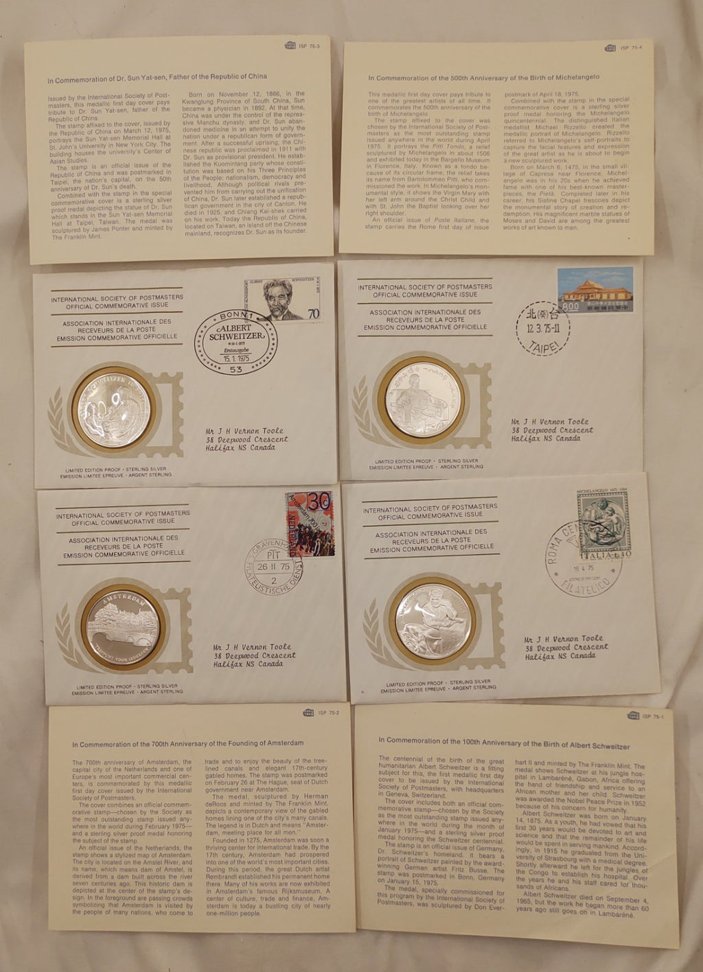 24 ISPM Sterling Silver Proof Medals 1975–76 w/ FDC Envelopes & COAs – Mint