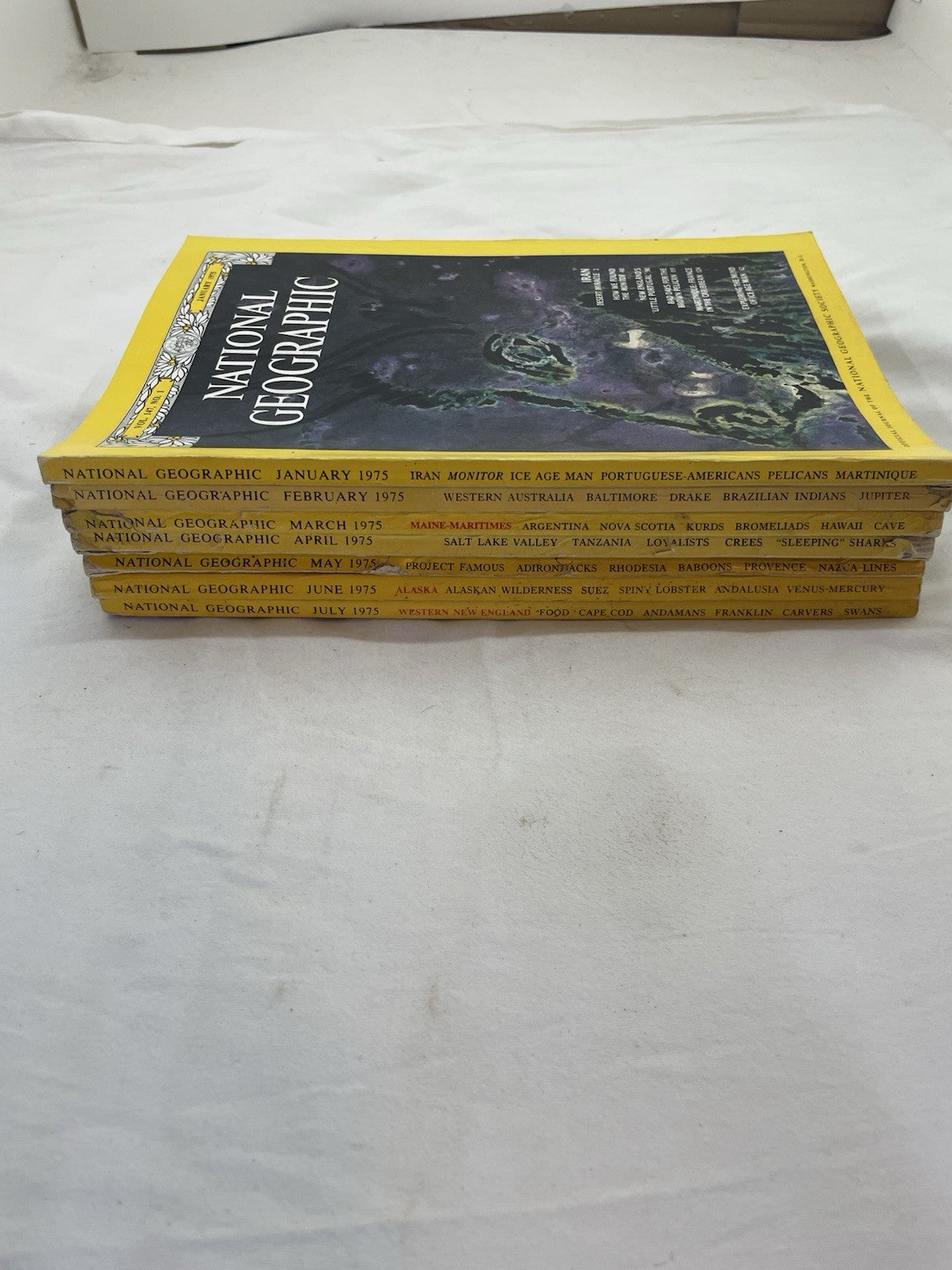 Nat Geo Mags Jan–Jul 1985 Vtg Slipcvr Set Collect Geo Travel Decor Ed.